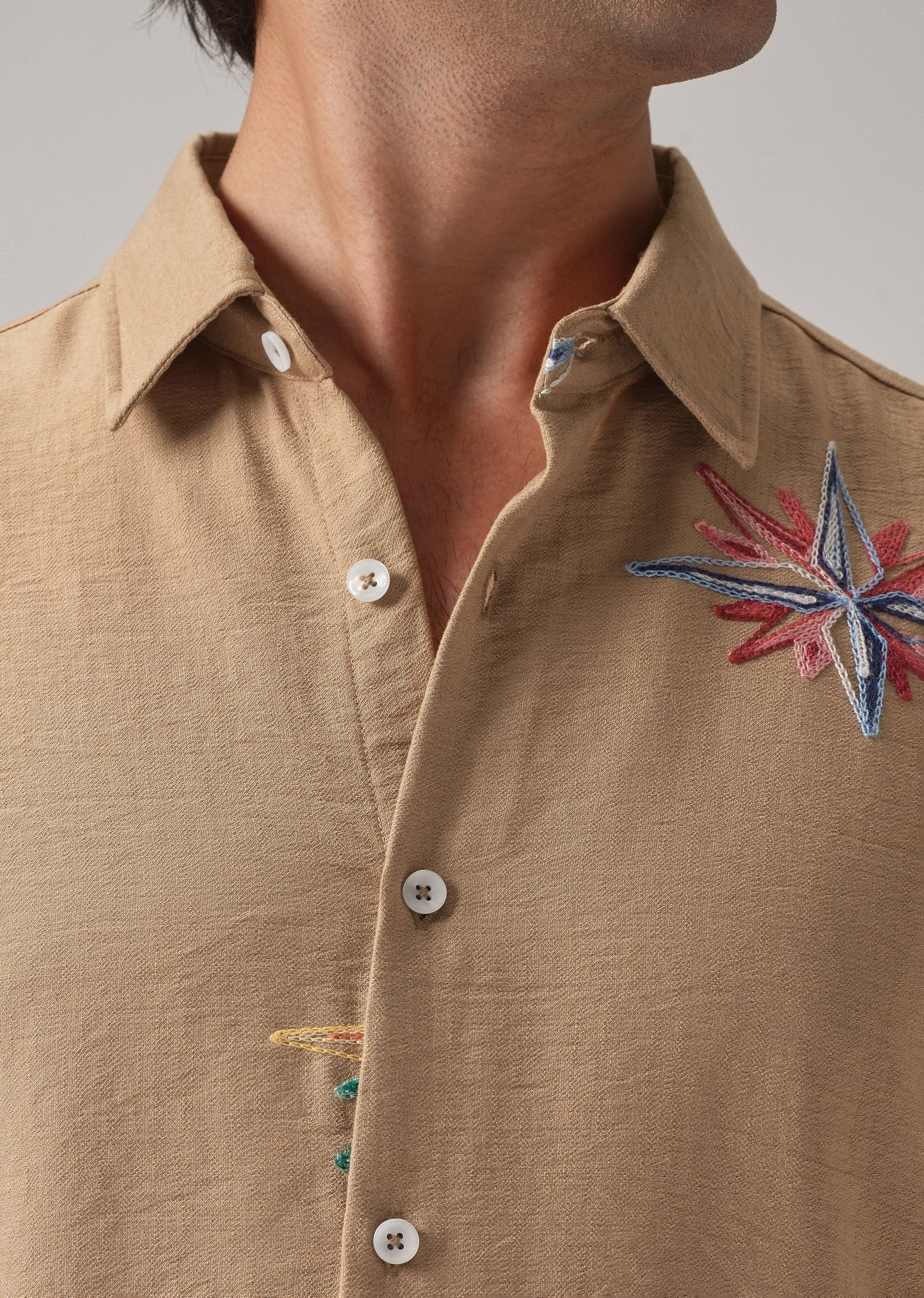 Tan Nautical Star Embroidery Shirt - Image 6