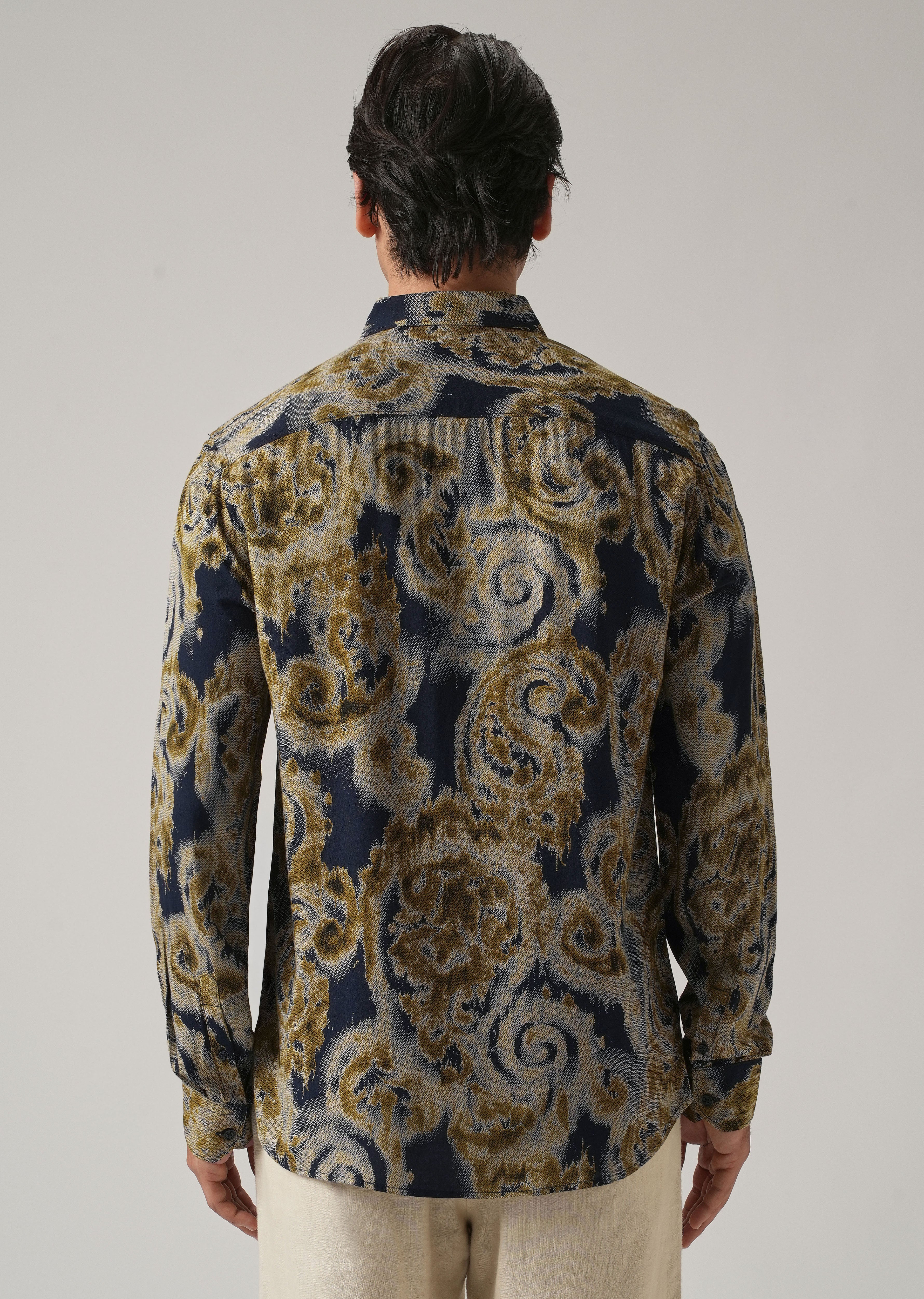 Tan Olive Distort Paisley Print Feather Shirt - Image 2