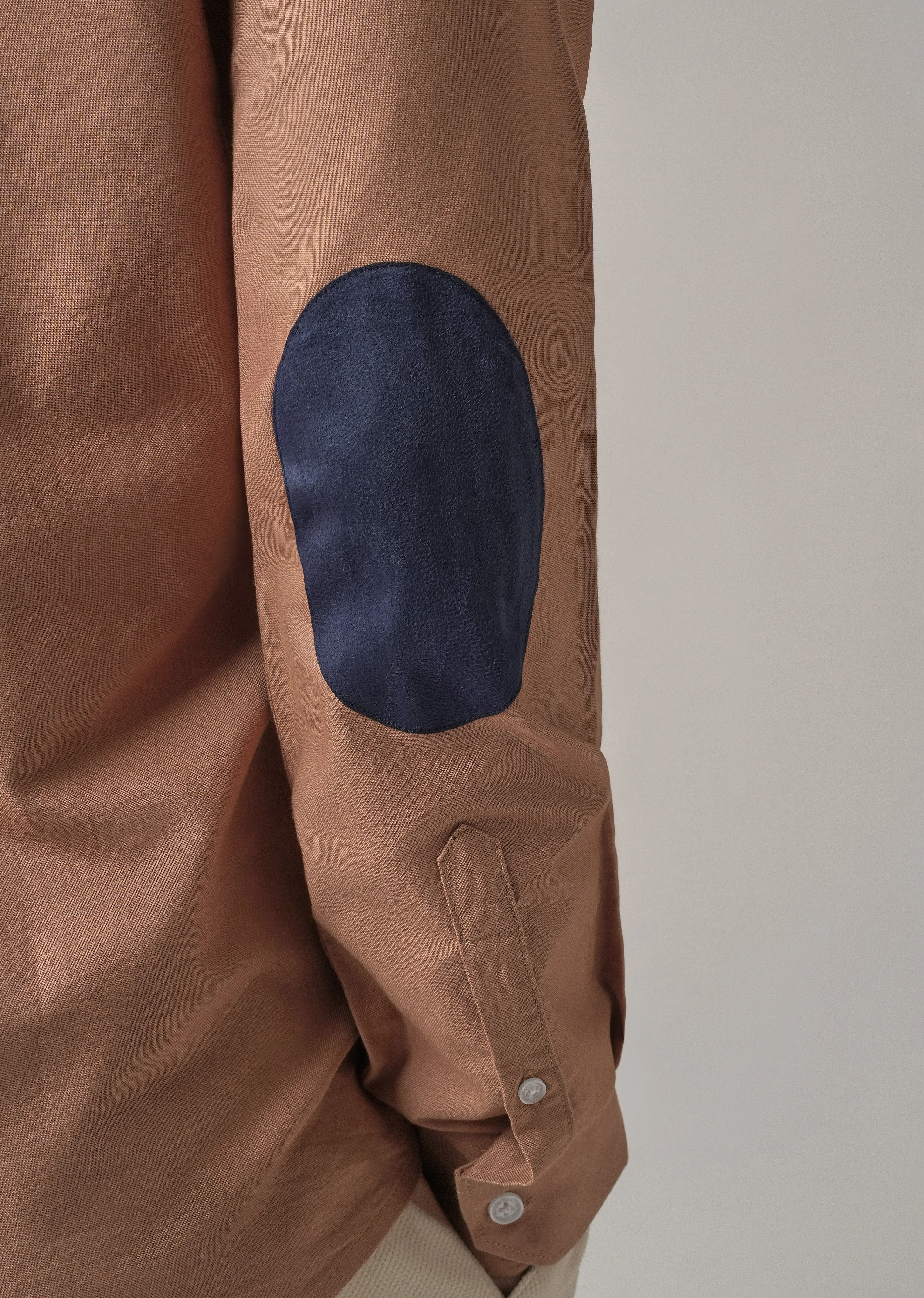 Tan Peach Plain Elbow Patch Oxford Shirt - Image 2
