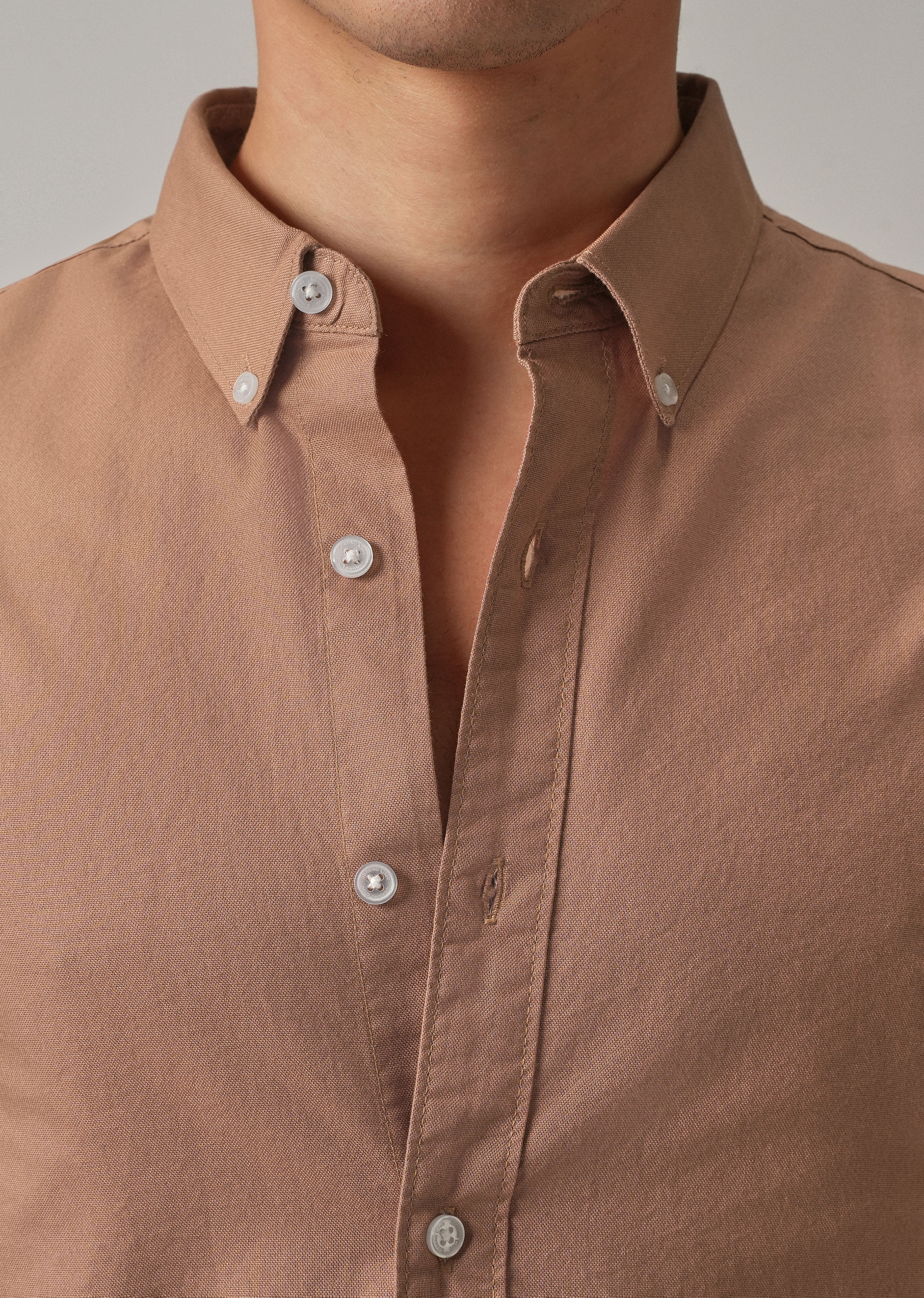 Tan Peach Plain Elbow Patch Oxford Shirt - Image 6