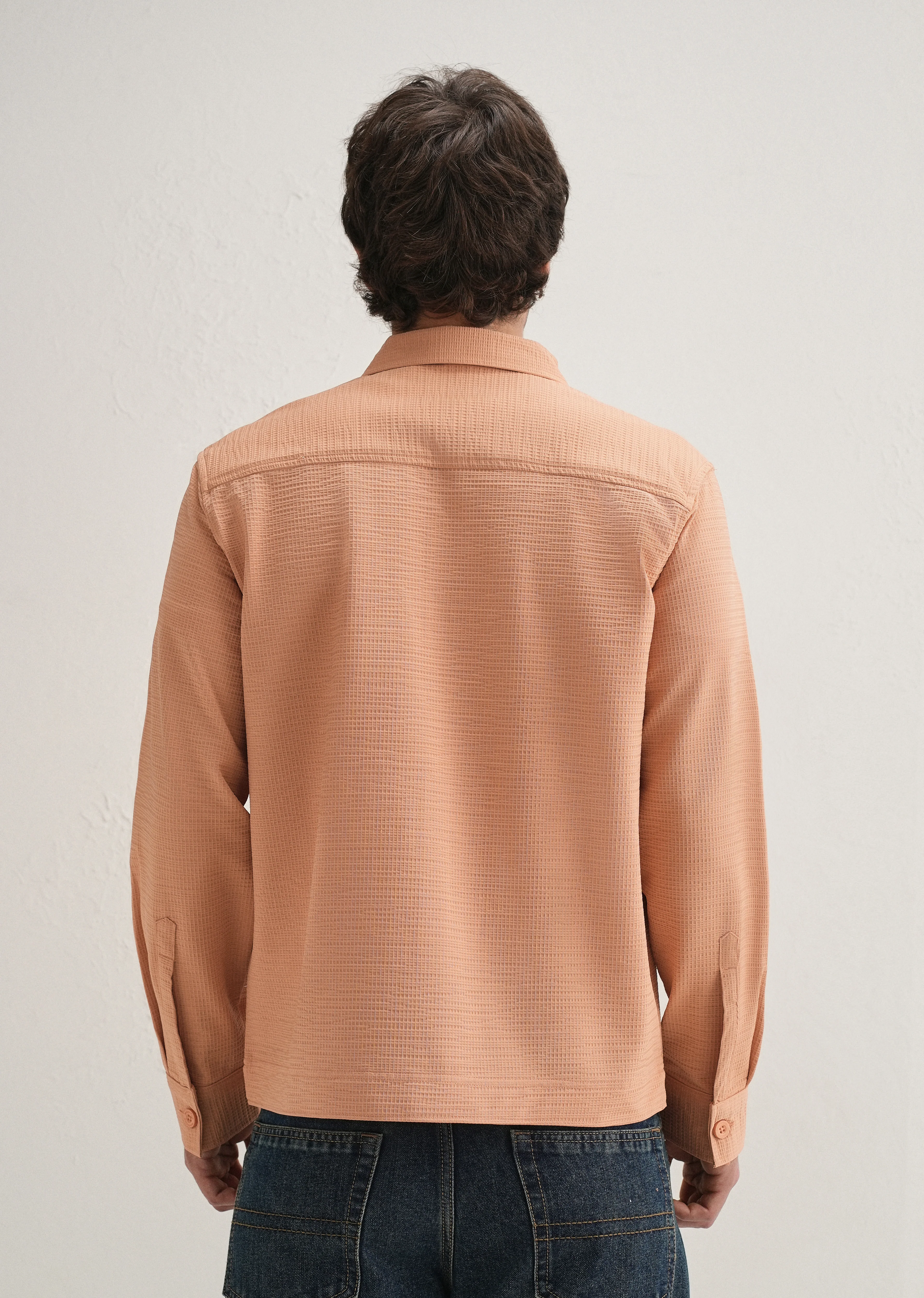Tan Peach Waffle Textured Shacket - Image 2