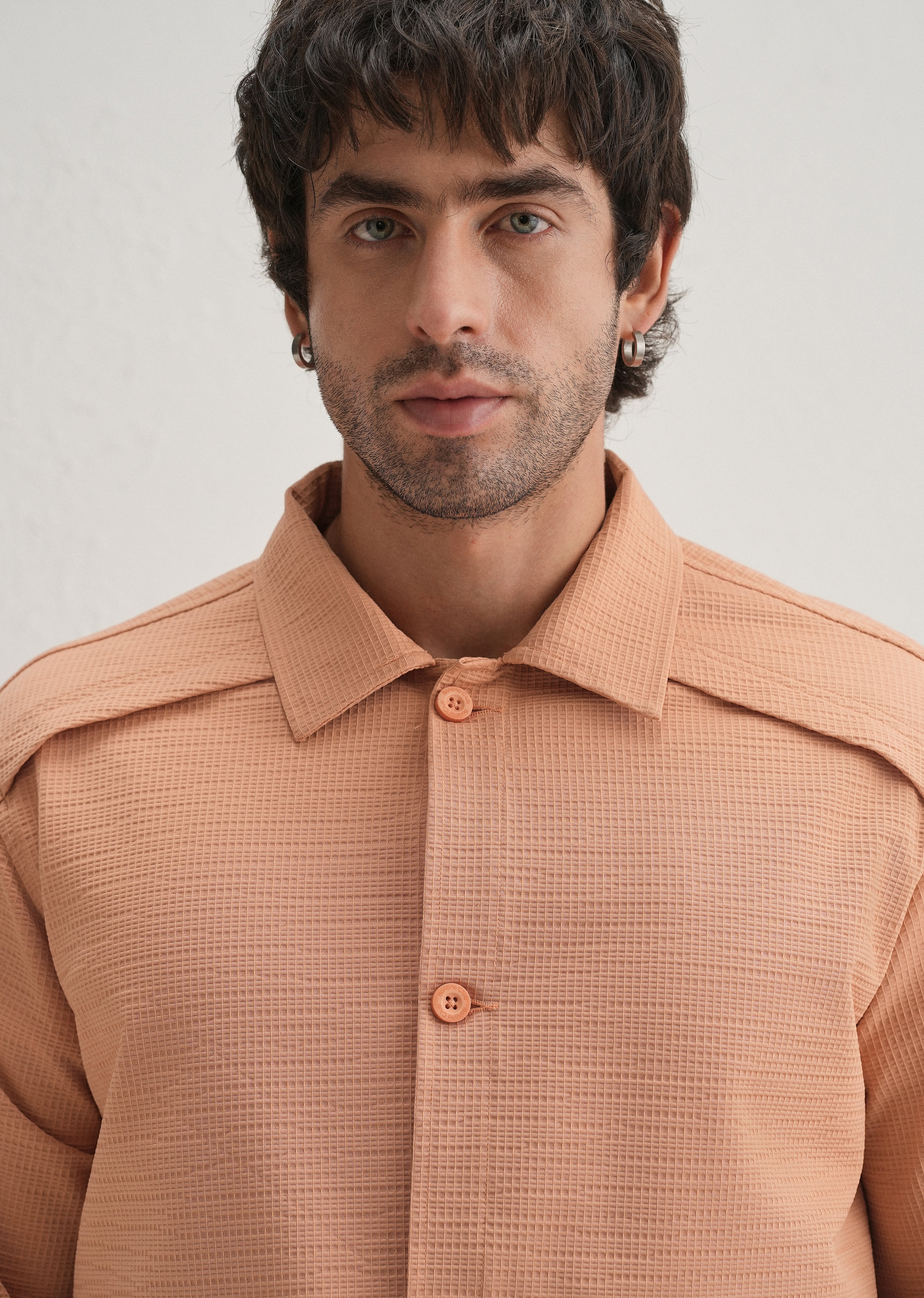 Tan Peach Waffle Textured Shacket - Image 6