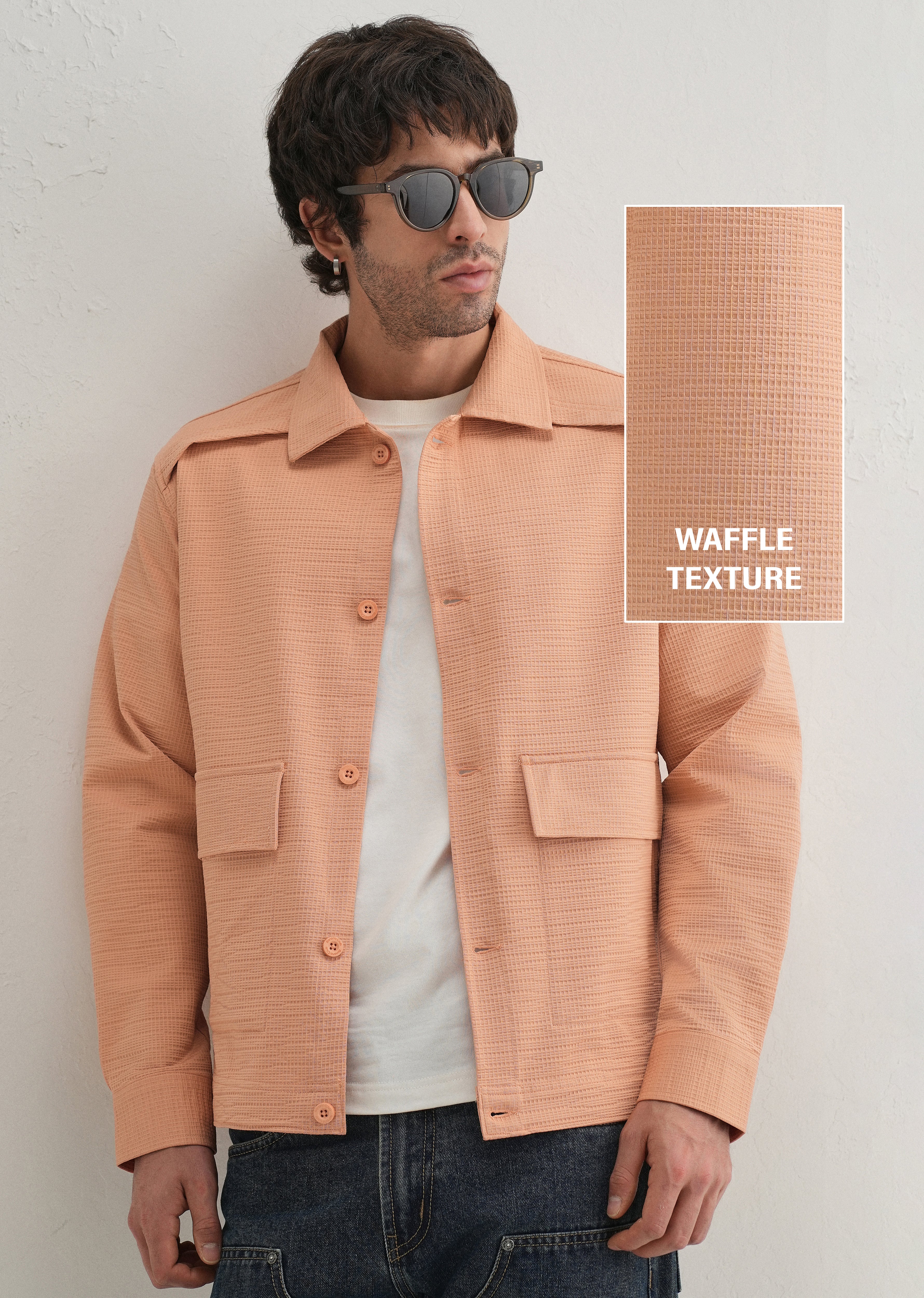 Tan Peach Waffle Textured Shacket - Image 8
