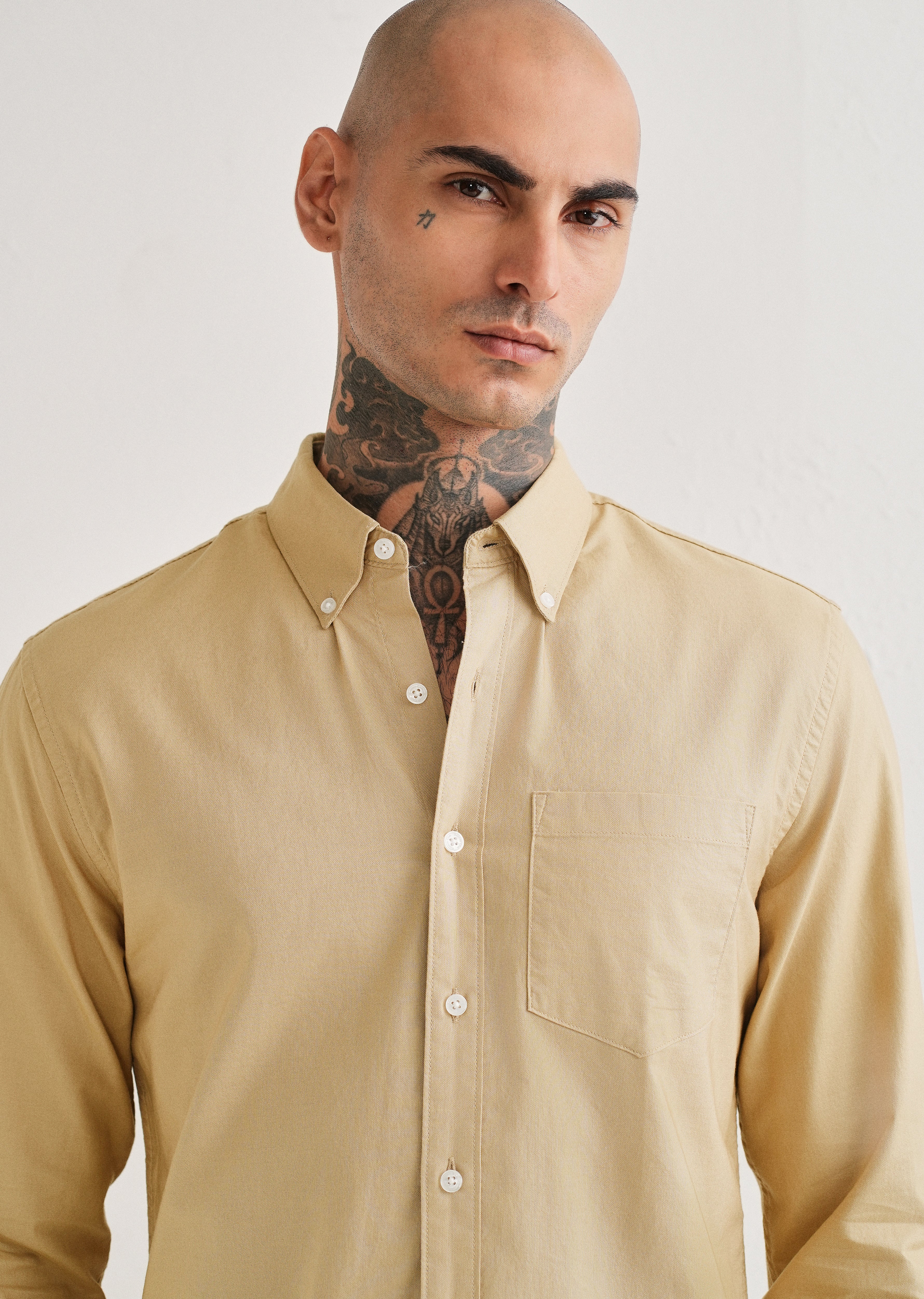 Tan Plain Cotton Oxford Shirt - Image 5