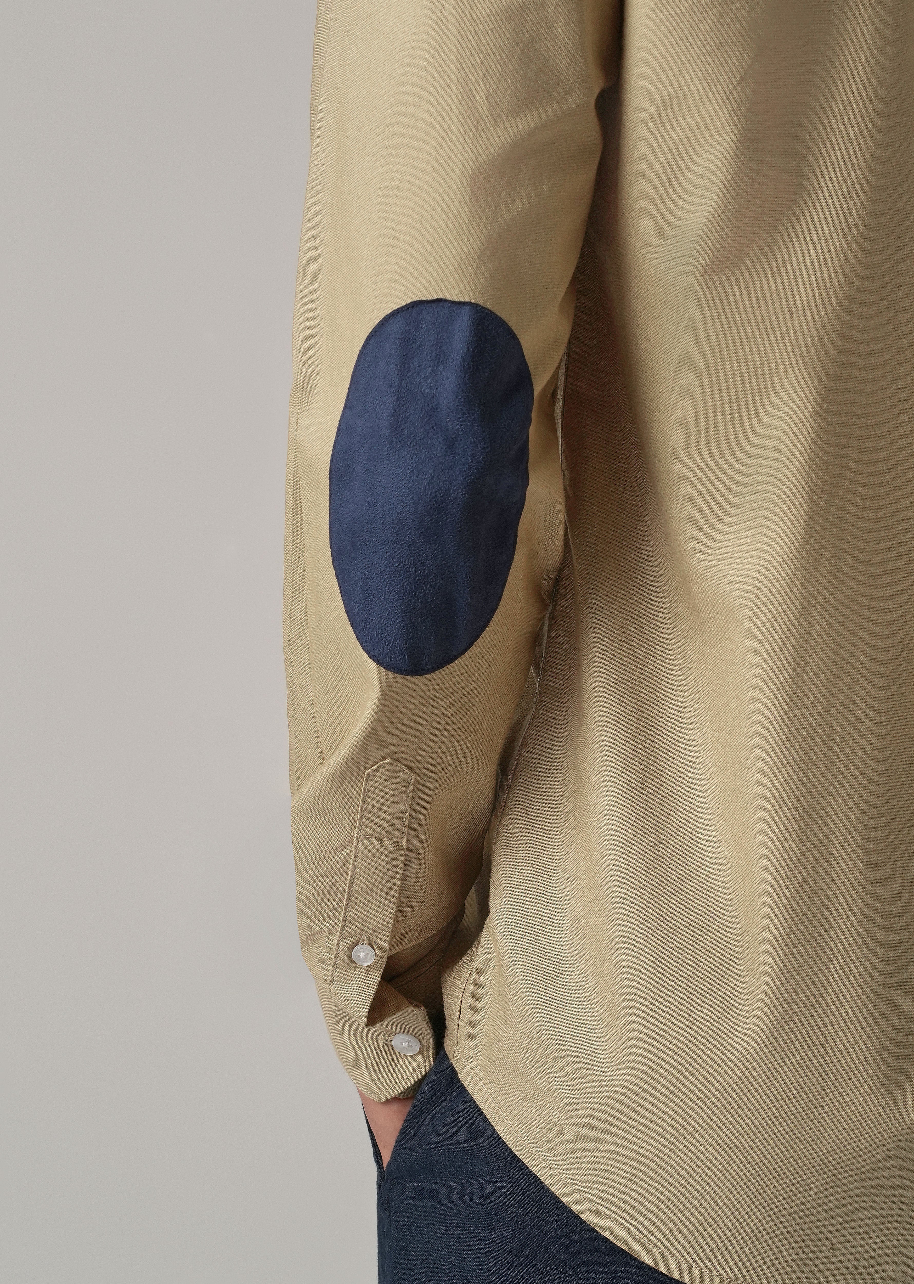 Tan Plain Elbow Patch Oxford Shirt - Image 2
