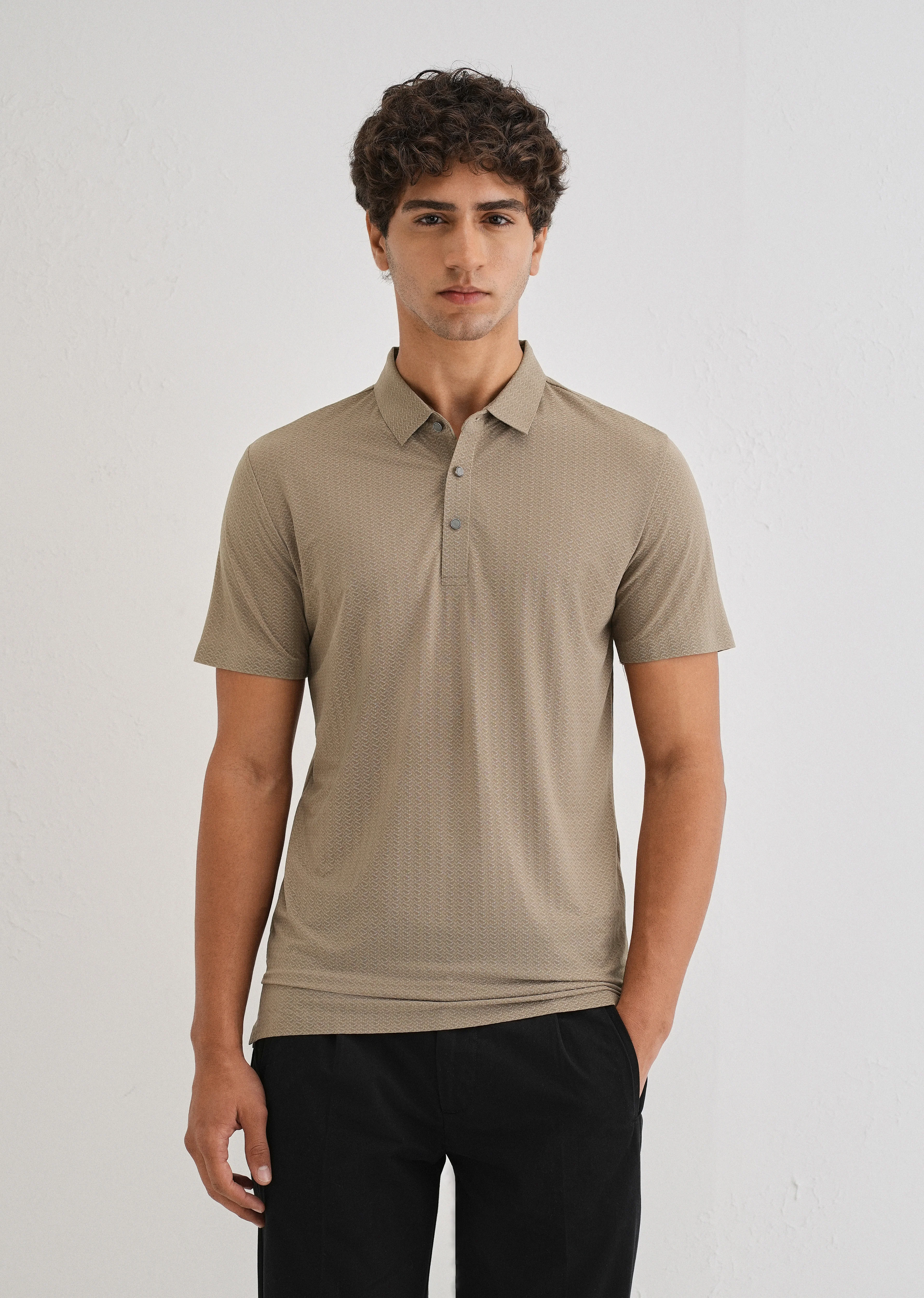 Tan Polo Collar Printed Seamless T-shirt - Image 5