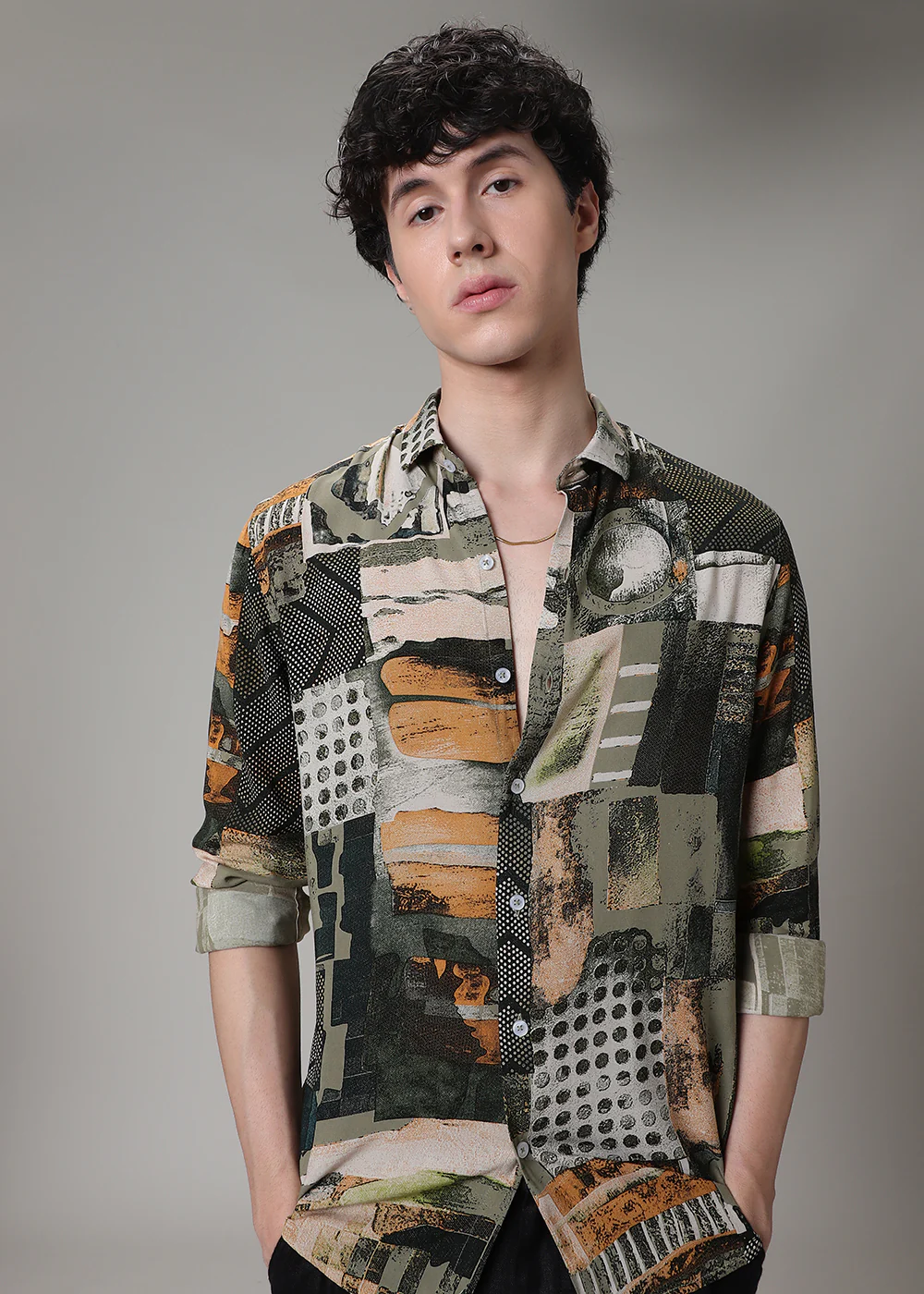Tan Print Feather Shirt - Image 3
