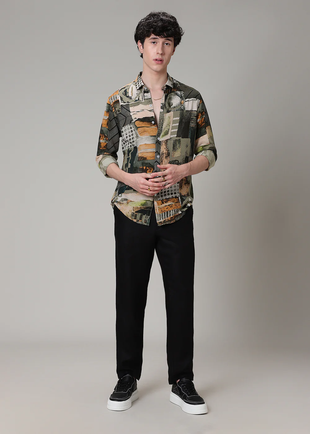 Tan Print Feather Shirt - Image 6