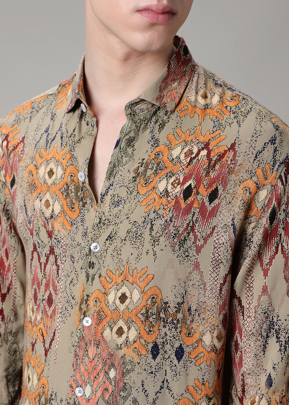 Tan Printed Feather Shirt - Image 2