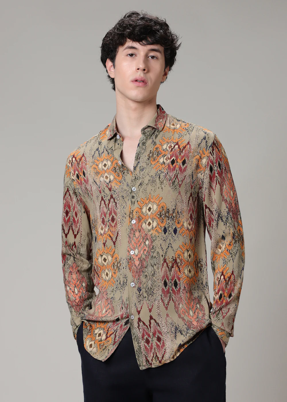 Tan Printed Feather Shirt - Image 3