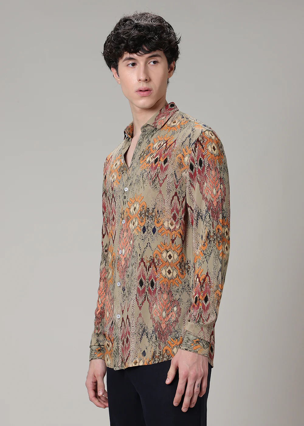 Tan Printed Feather Shirt - Image 5