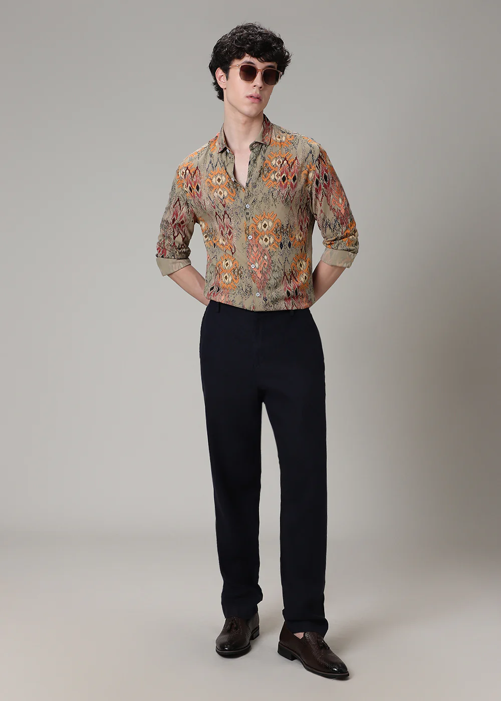 Tan Printed Feather Shirt - Image 6