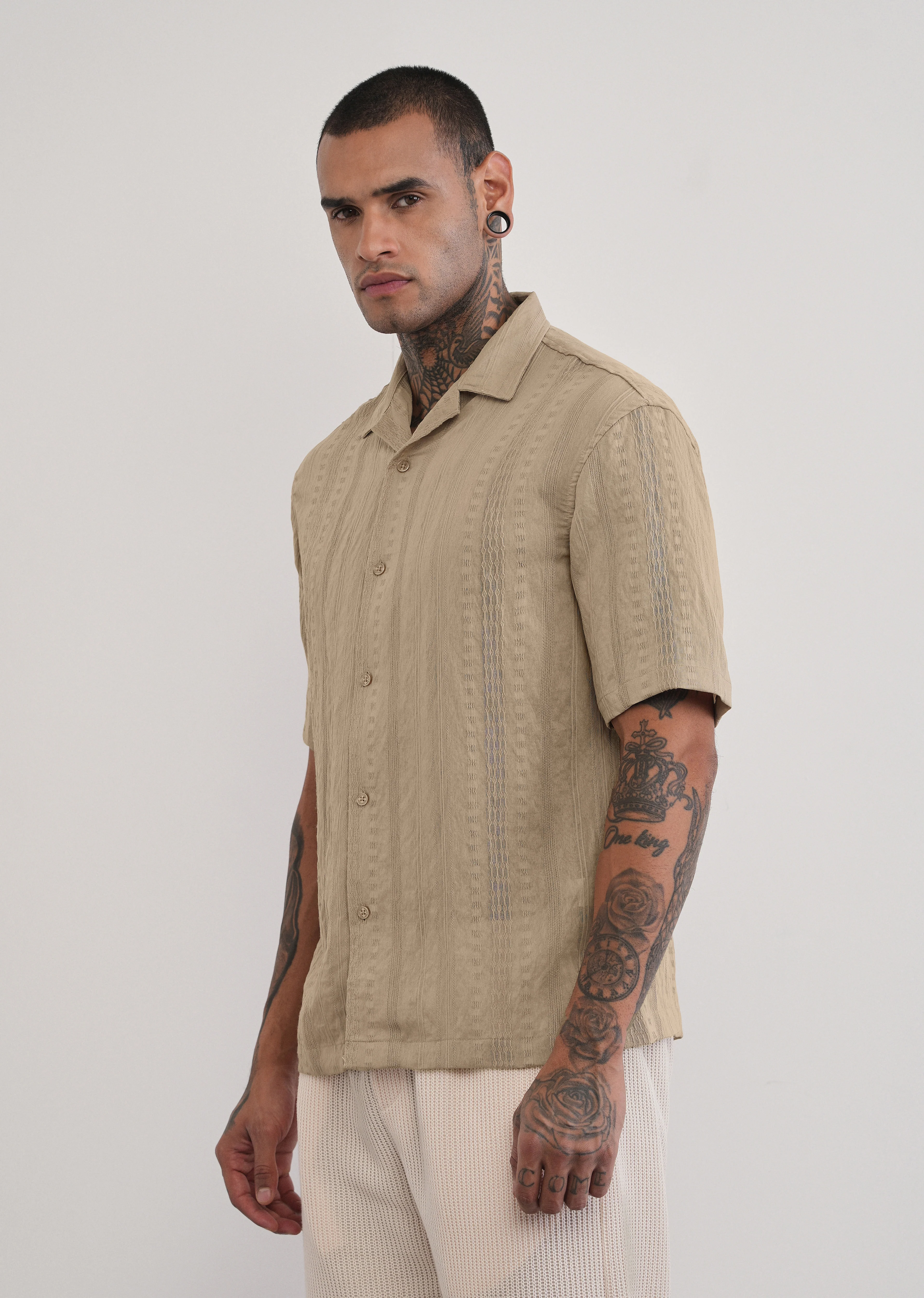 Tan Self Patterned Shirt - Image 4