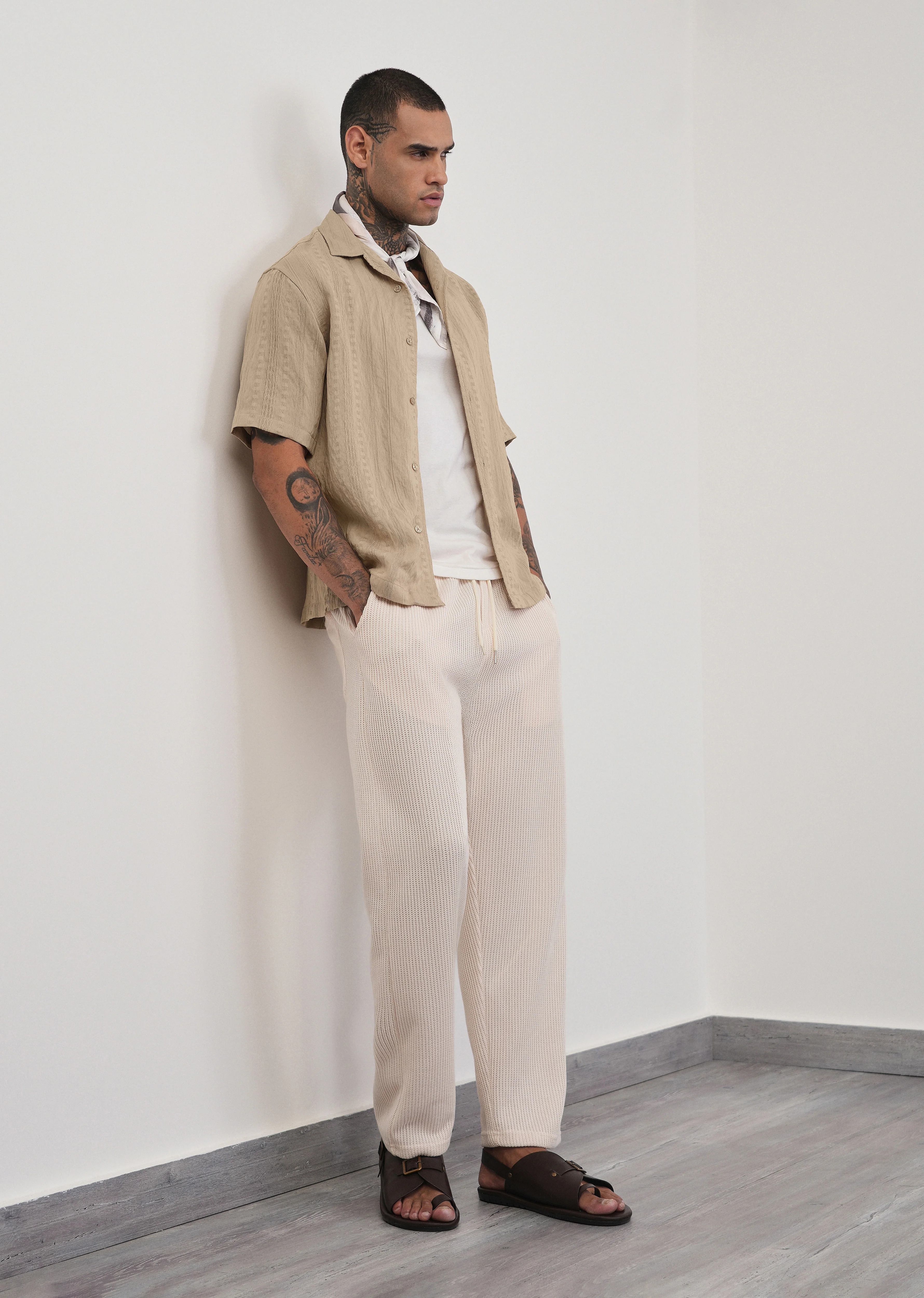 Tan Self Patterned Shirt - Image 6