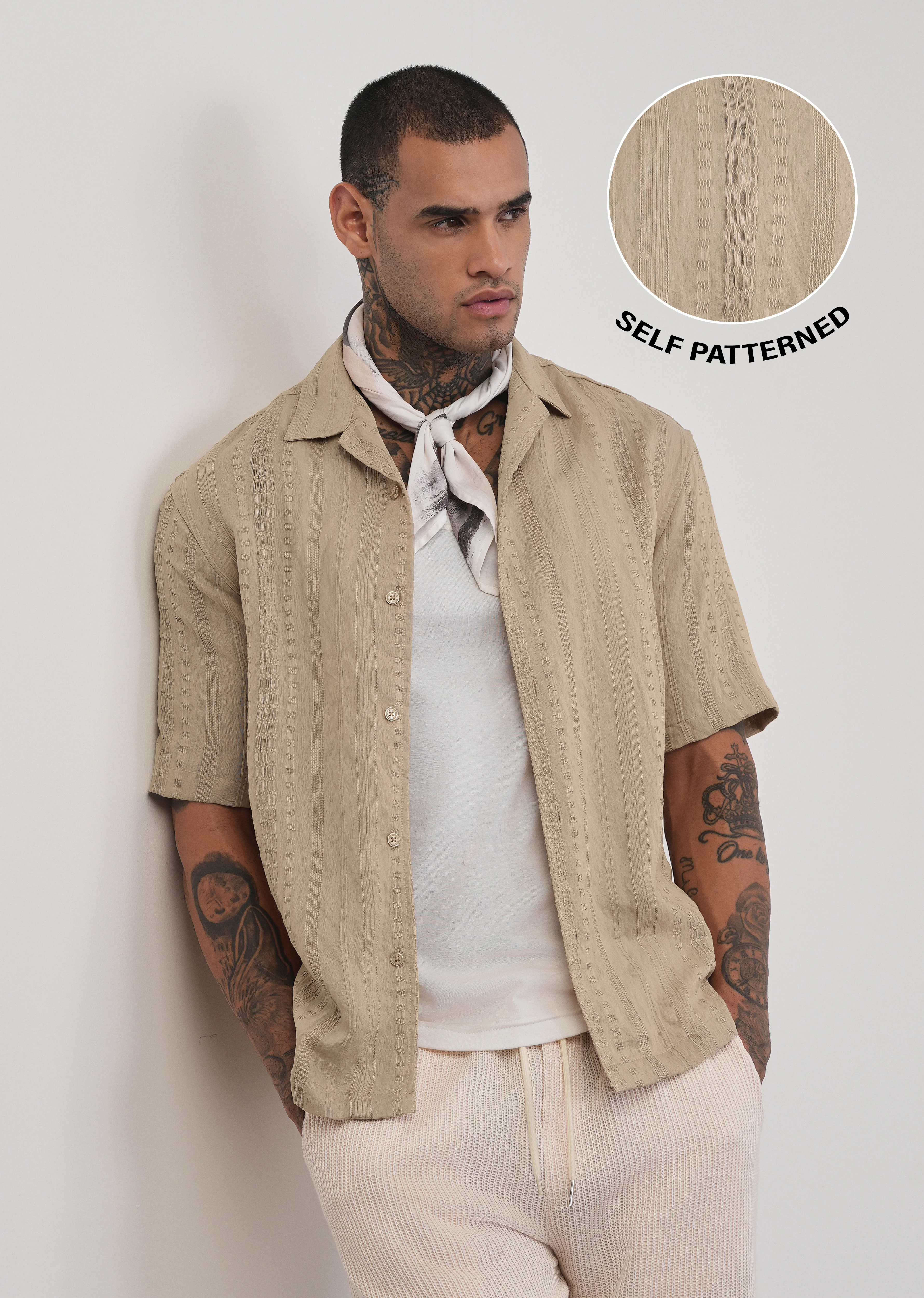 Tan Self Patterned Shirt - Image 7