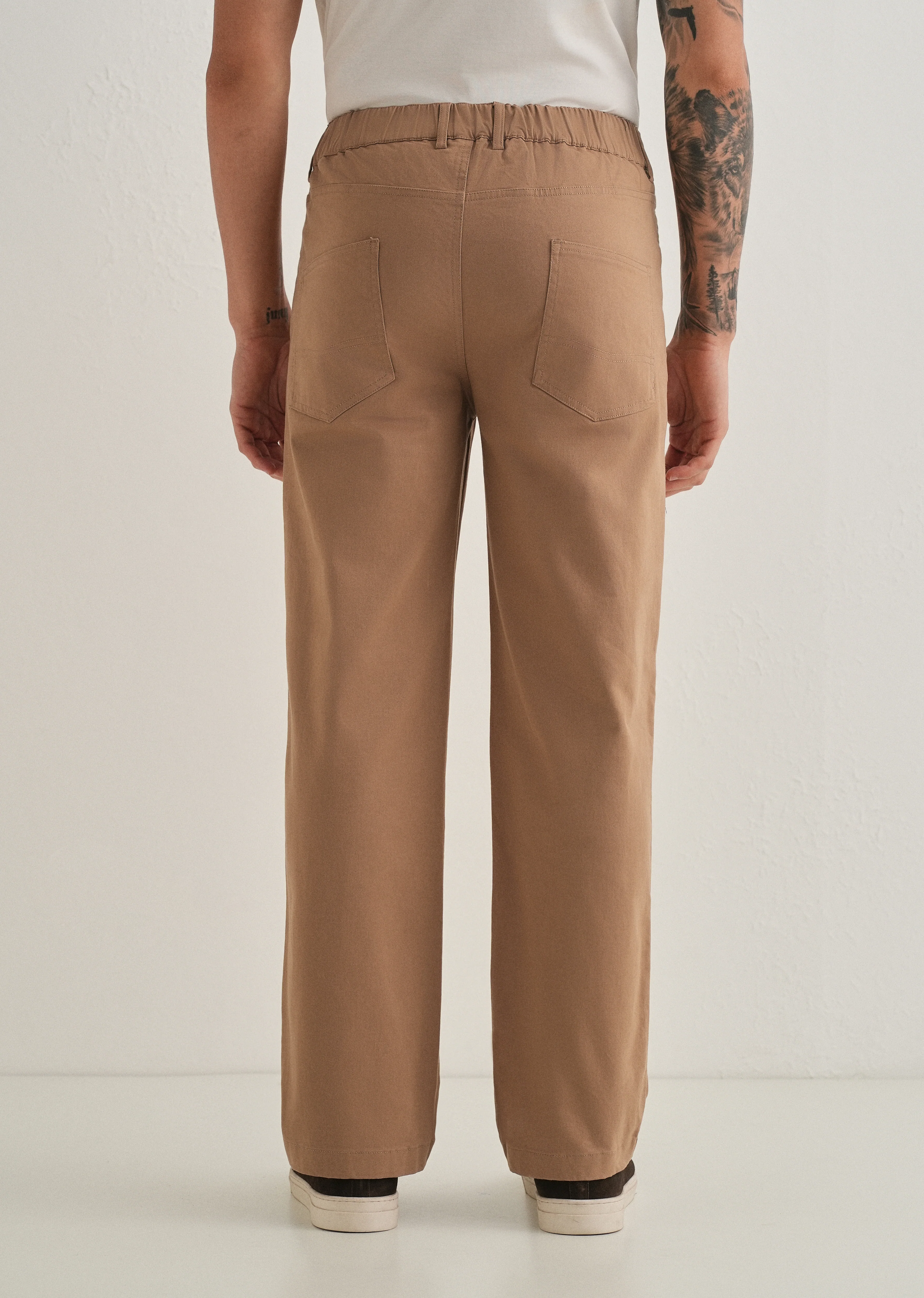 Tan Semi-Elasticated Cotton Trouser - Image 2