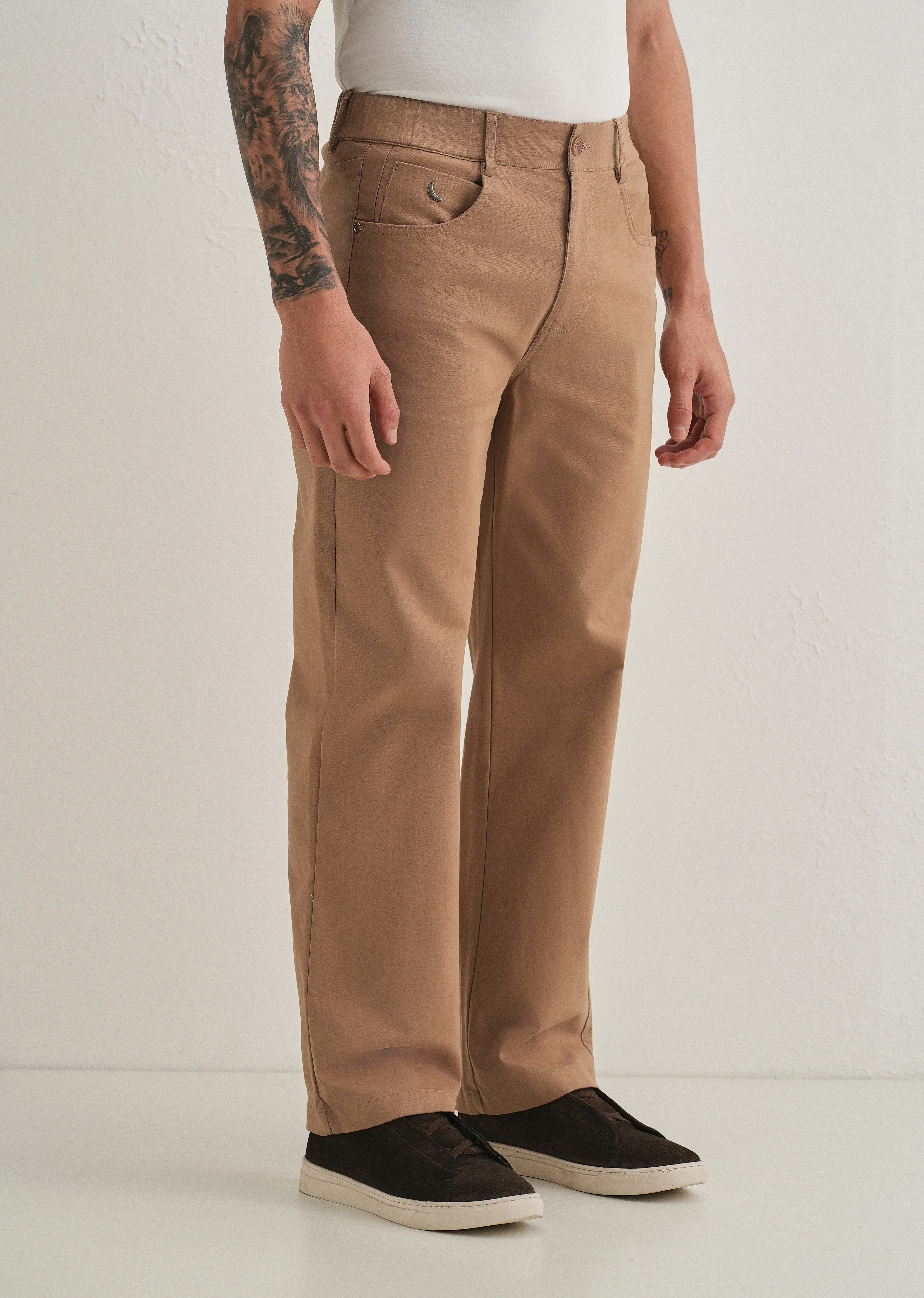 Tan Semi-Elasticated Cotton Trouser - Image 4