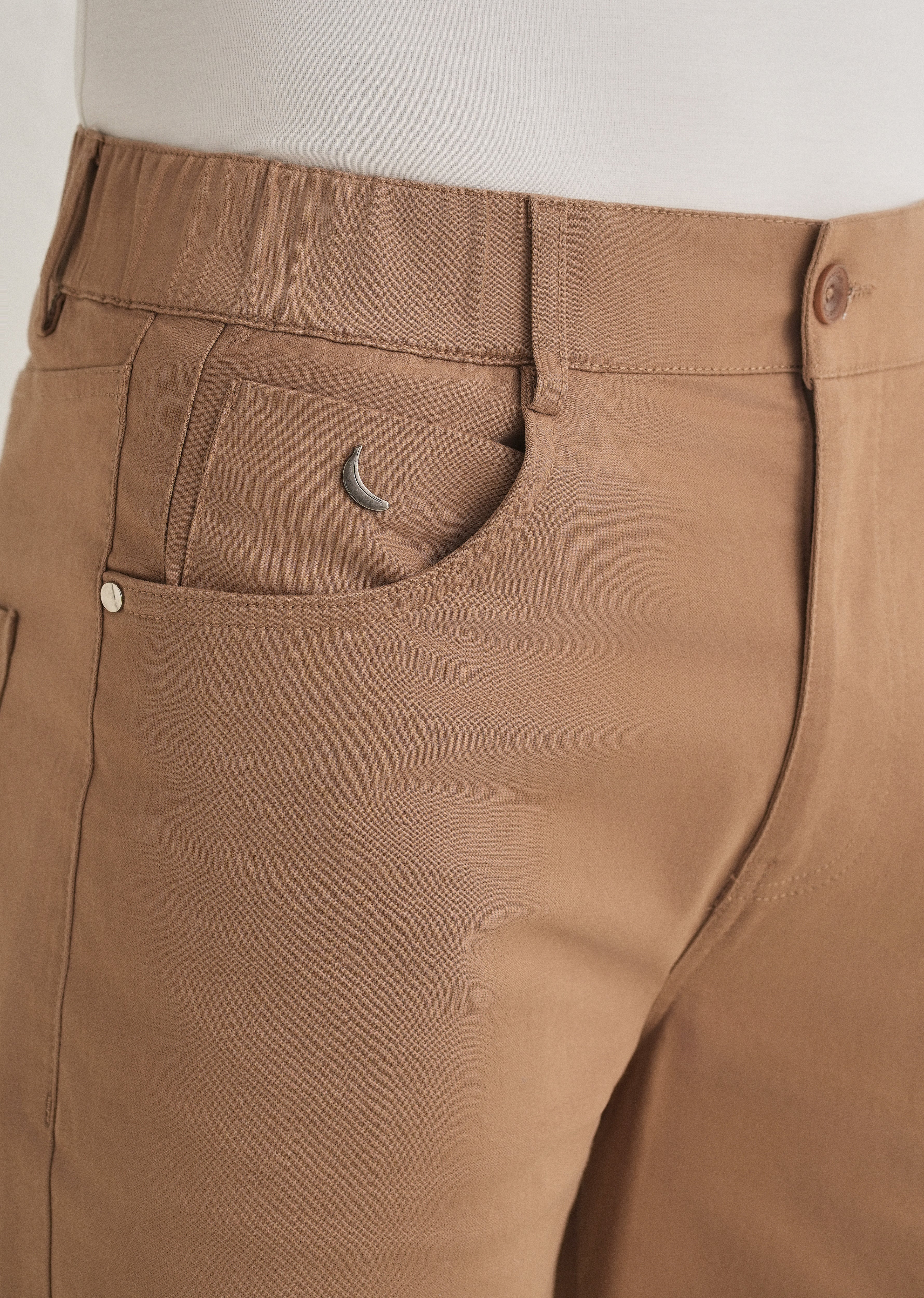 Tan Semi-Elasticated Cotton Trouser - Image 5
