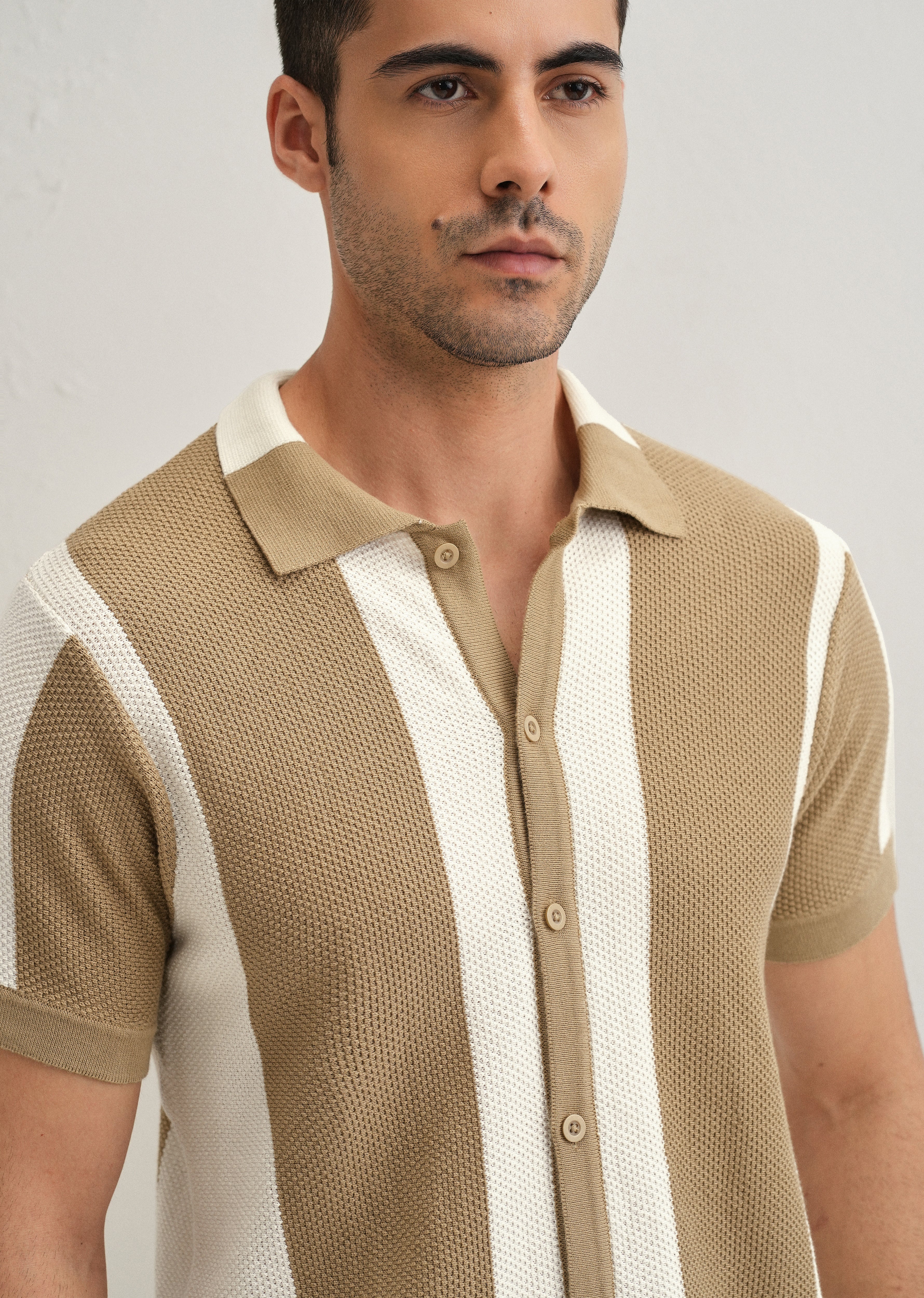 Tan Stripe Knitted Shirt - Image 5