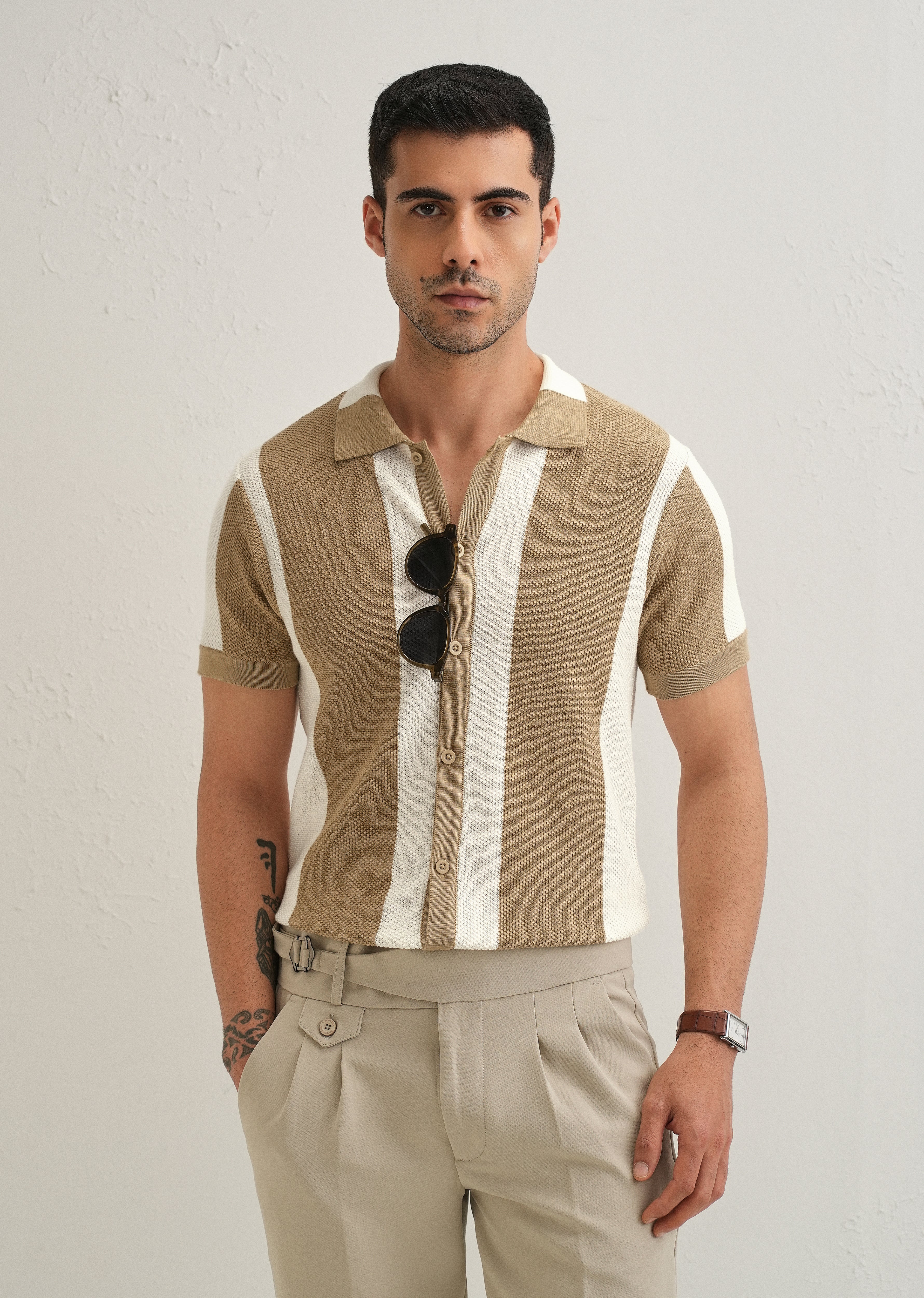 Tan Stripe Knitted Shirt - Image 7