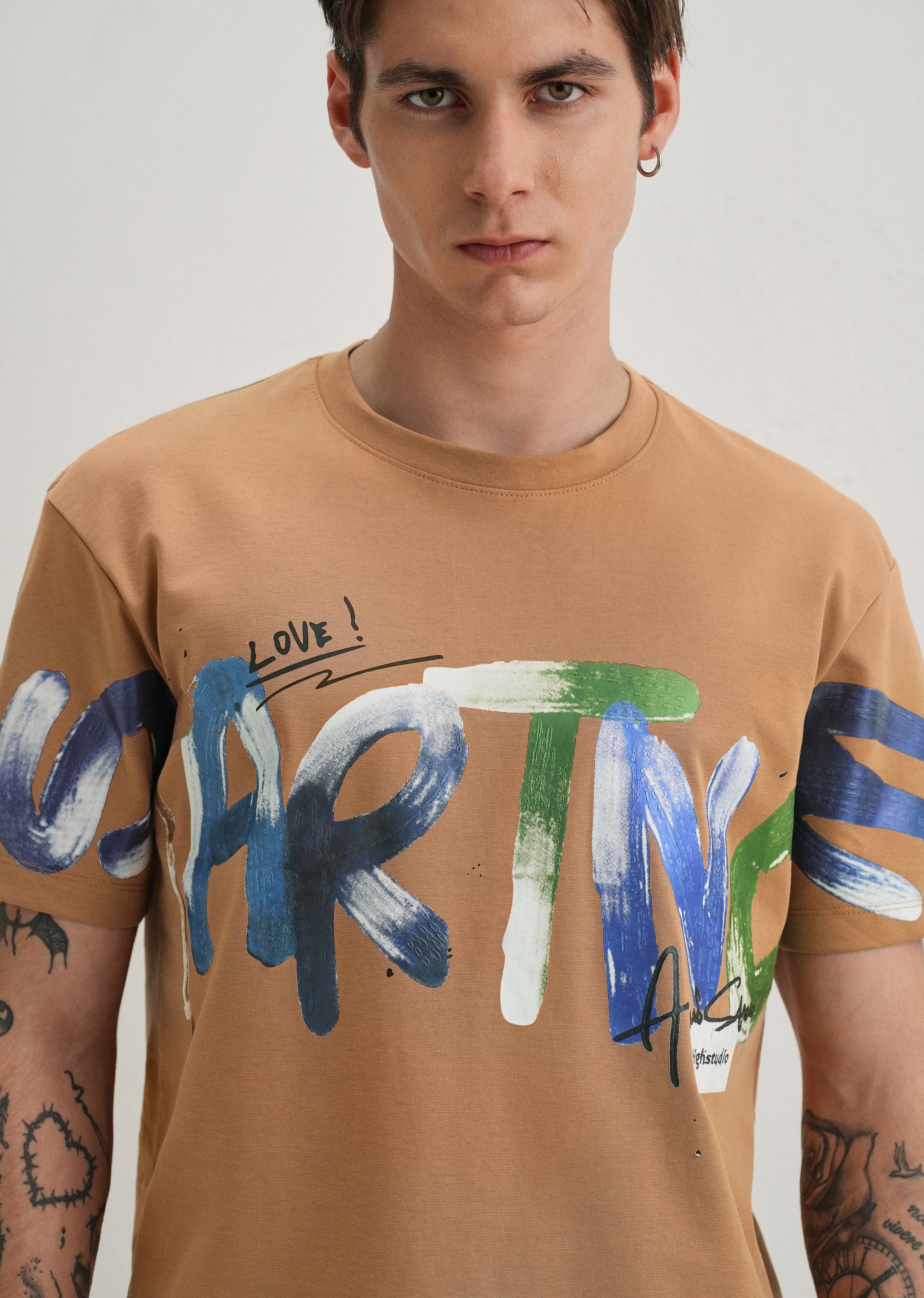 Tan Textured Print T-Shirt - Image 2