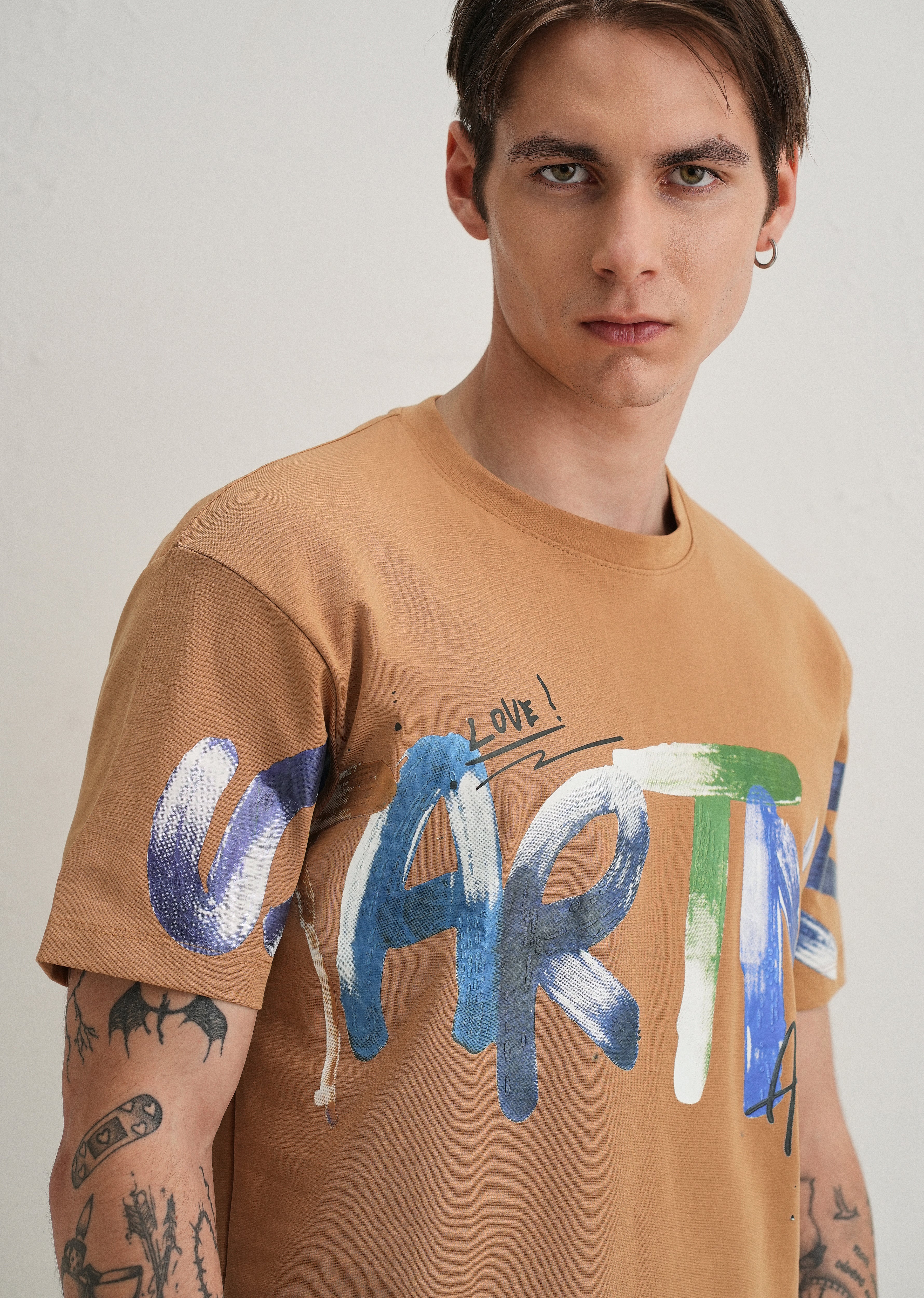 Tan Textured Print T-Shirt - Image 6