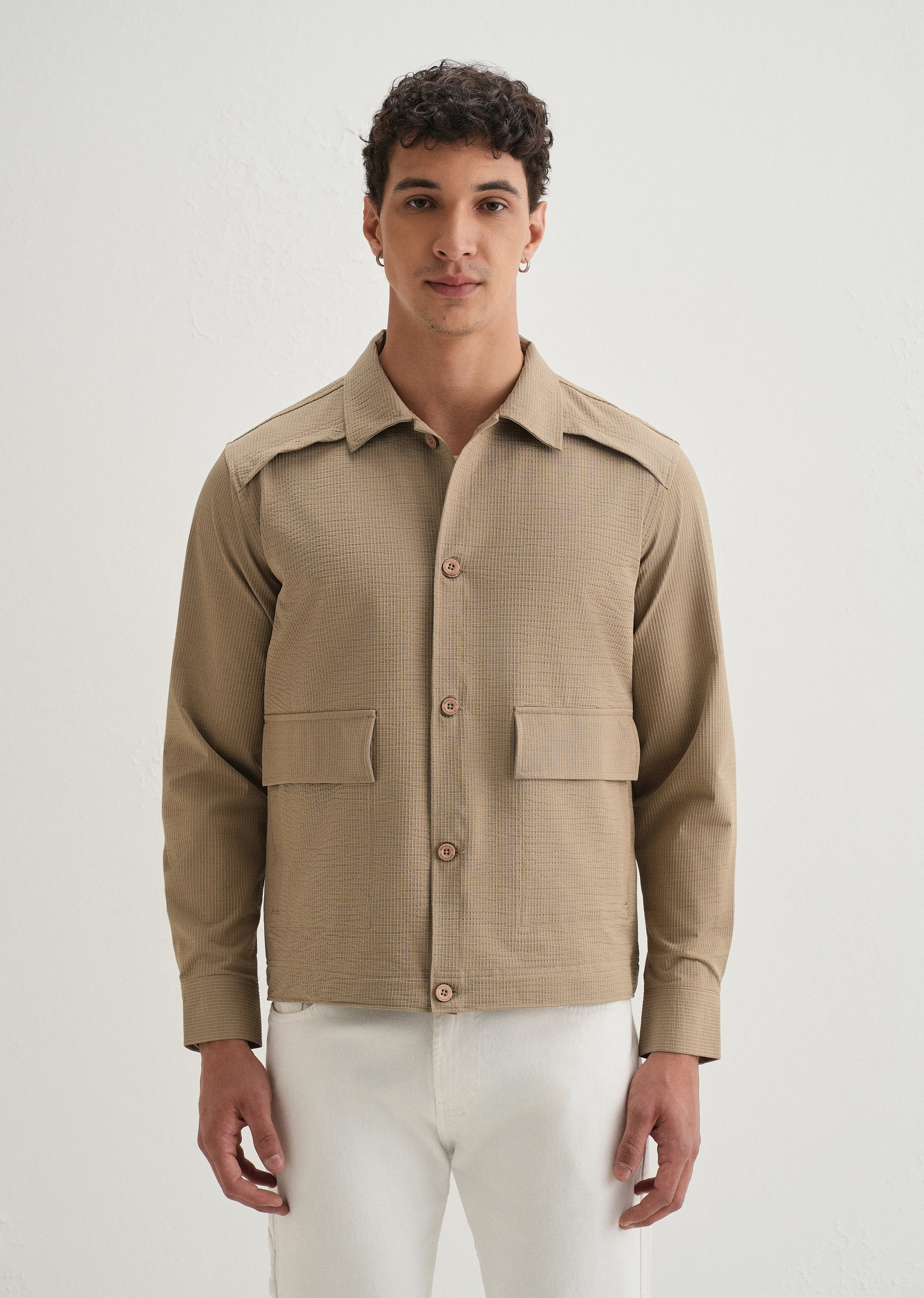 Tan Waffle Textured Shacket - Image 4