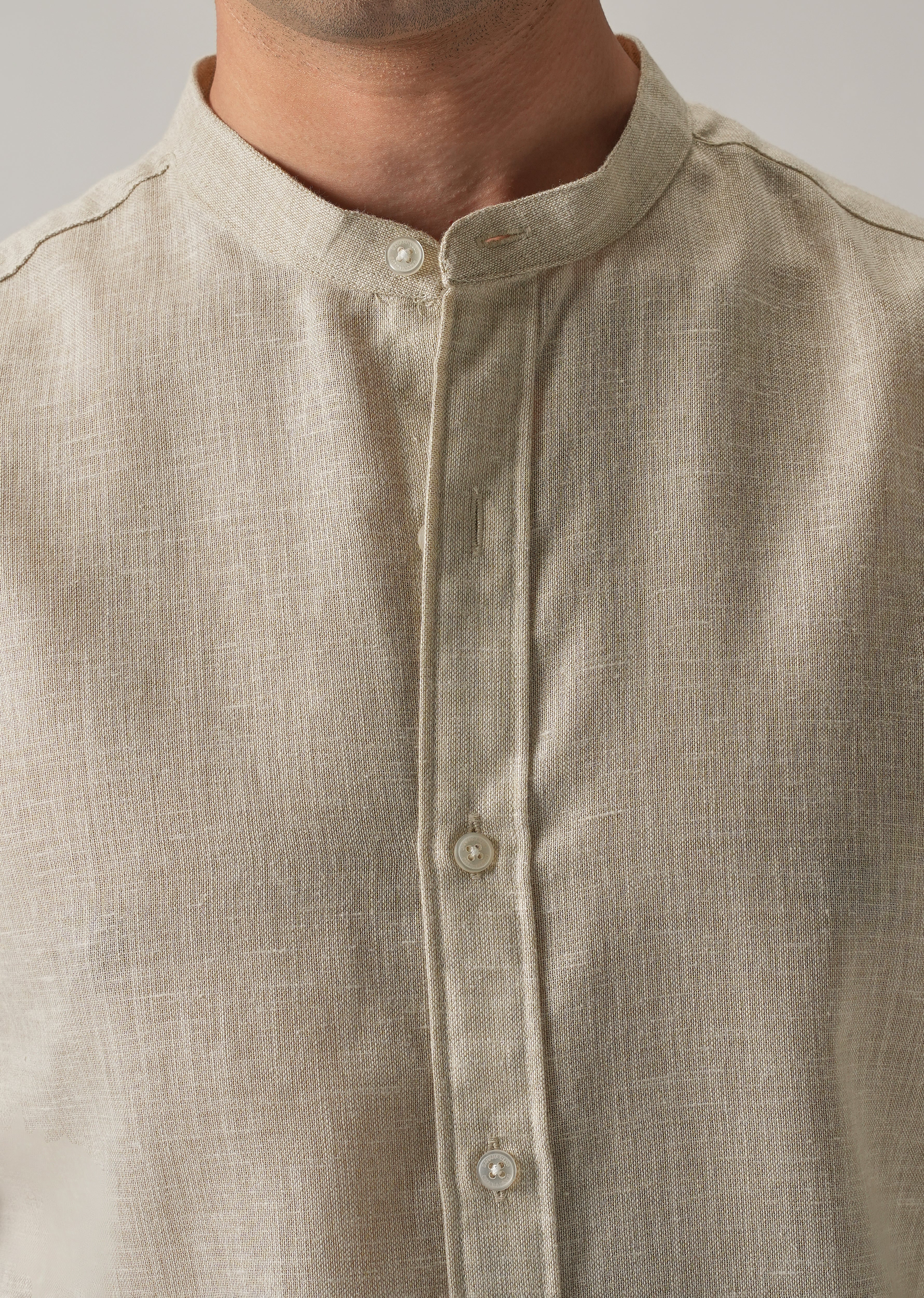 Taupe Beige Blended Linen Shirt - Image 5
