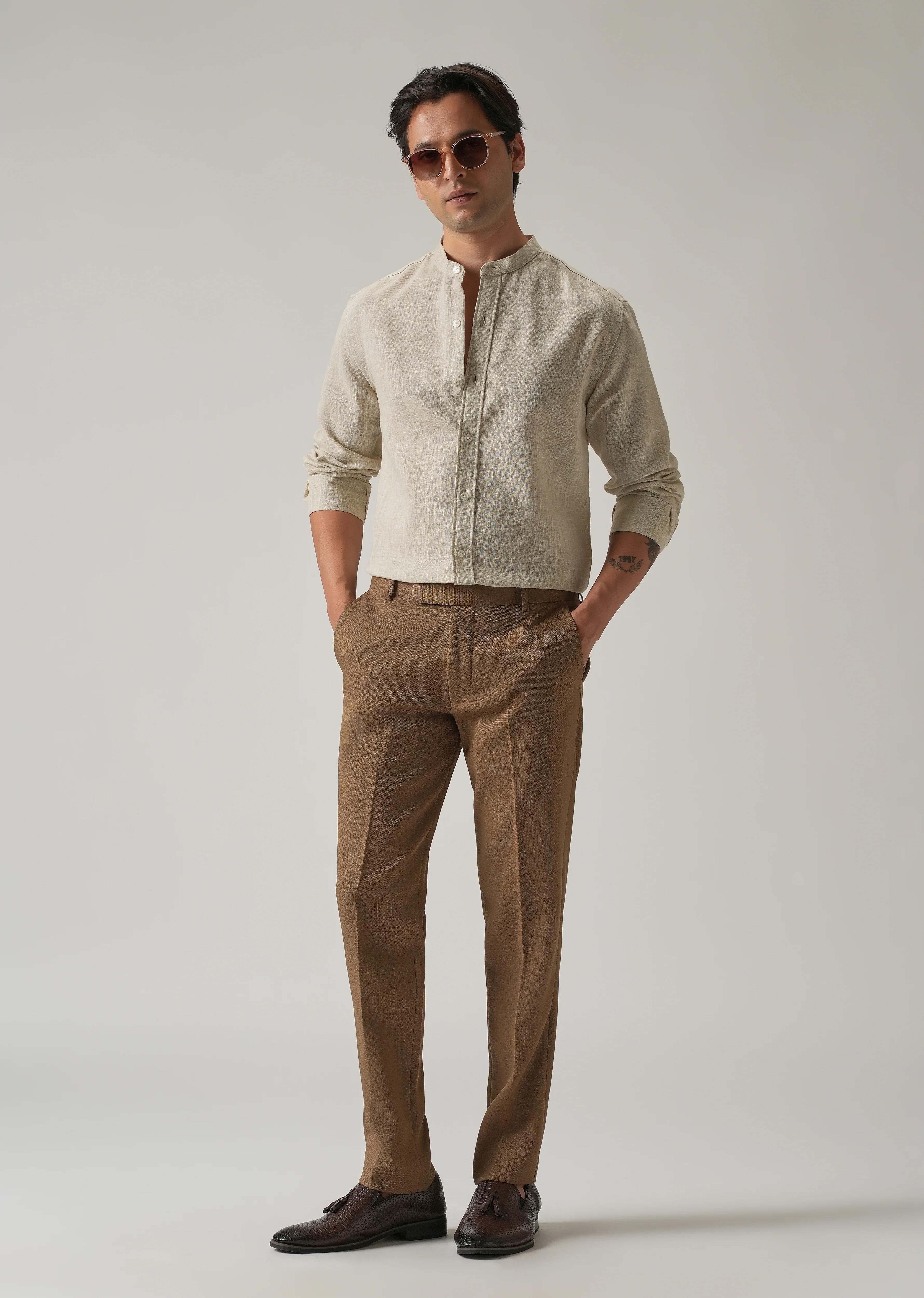 Taupe Beige Blended Linen Shirt - Image 6