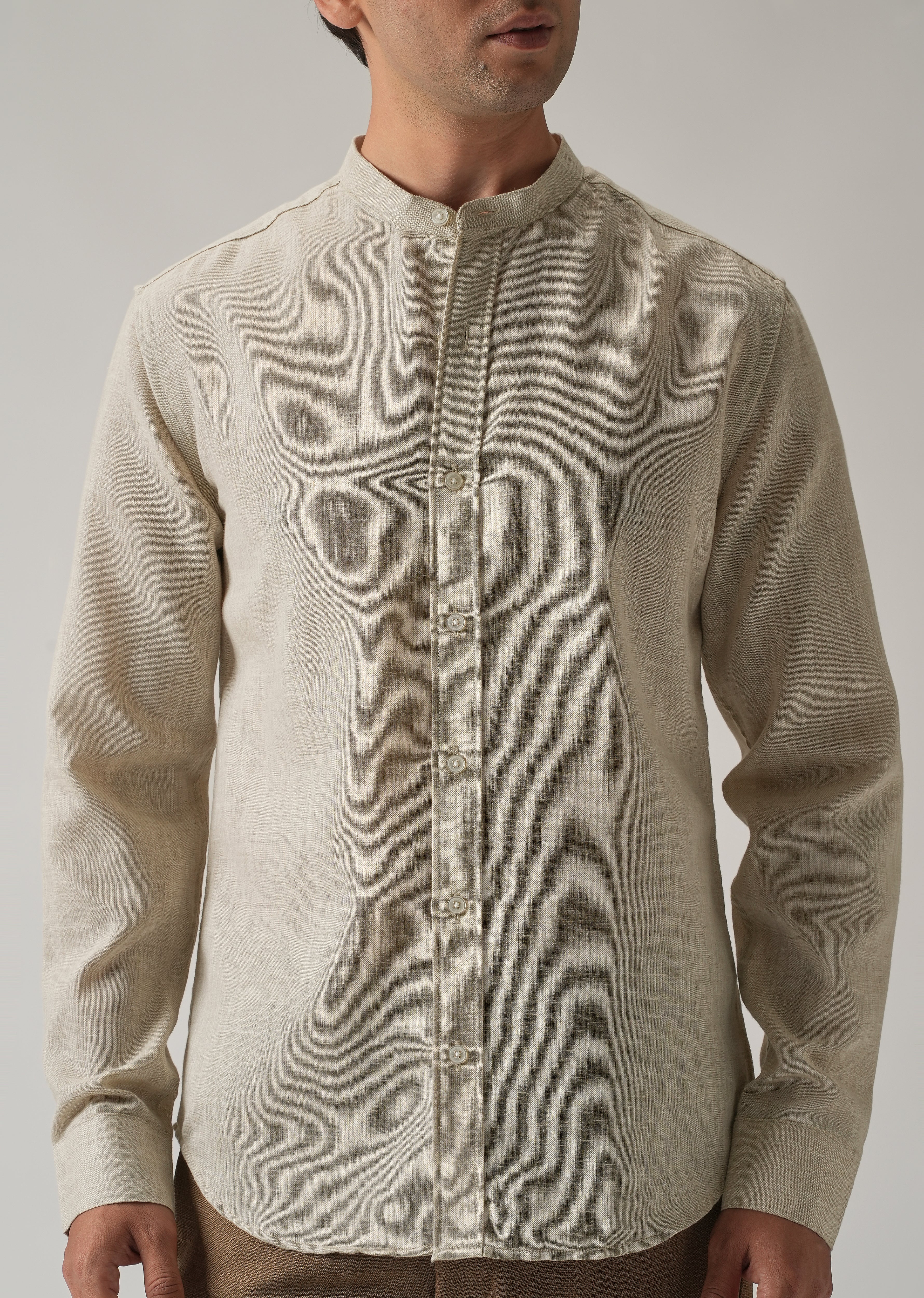 Taupe Beige Blended Linen Shirt - Image 7