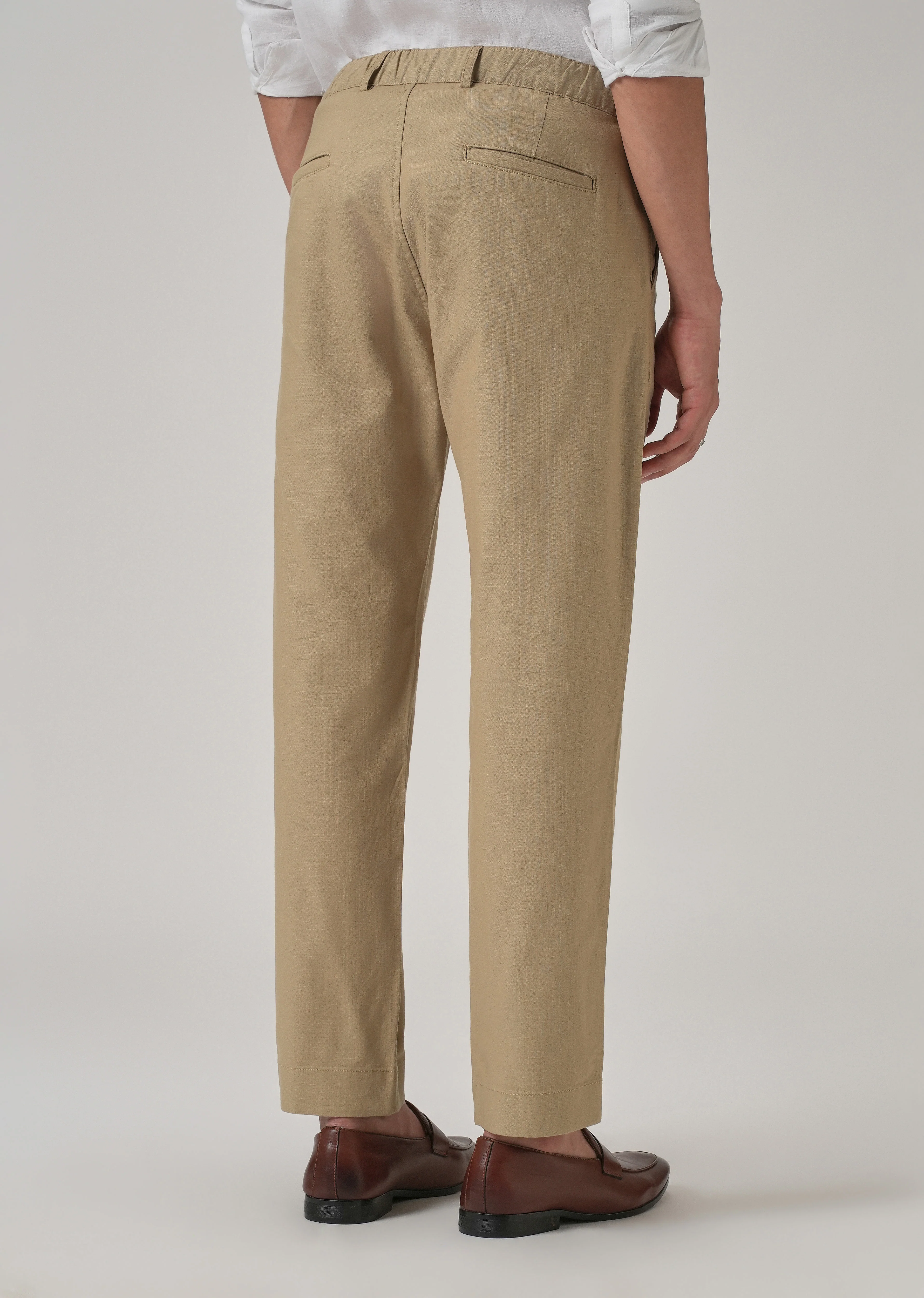 Taupe Beige Cotton Trouser - Image 2