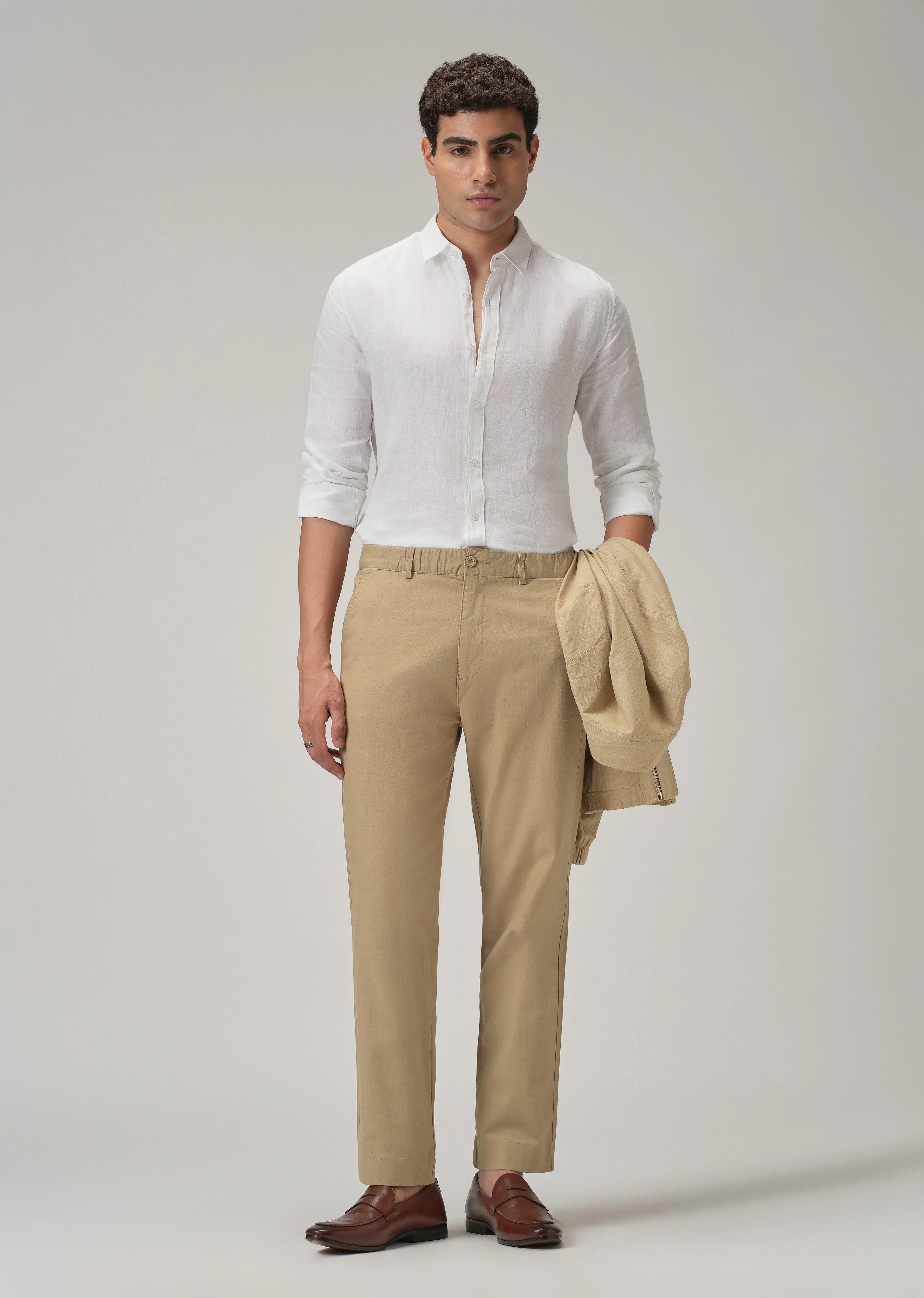 Taupe Beige Cotton Trouser - Image 6