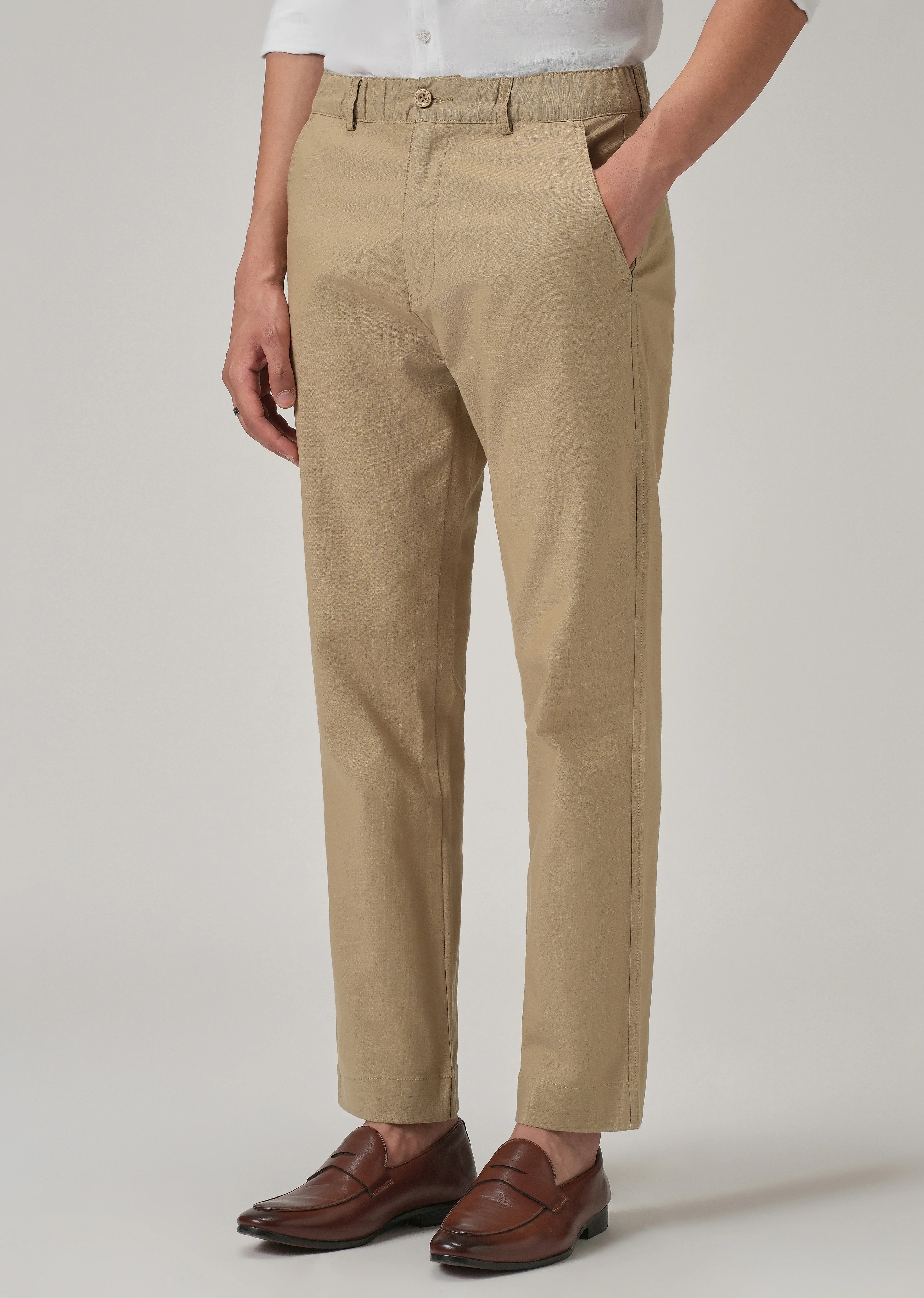 Taupe Beige Cotton Trouser - Image 7
