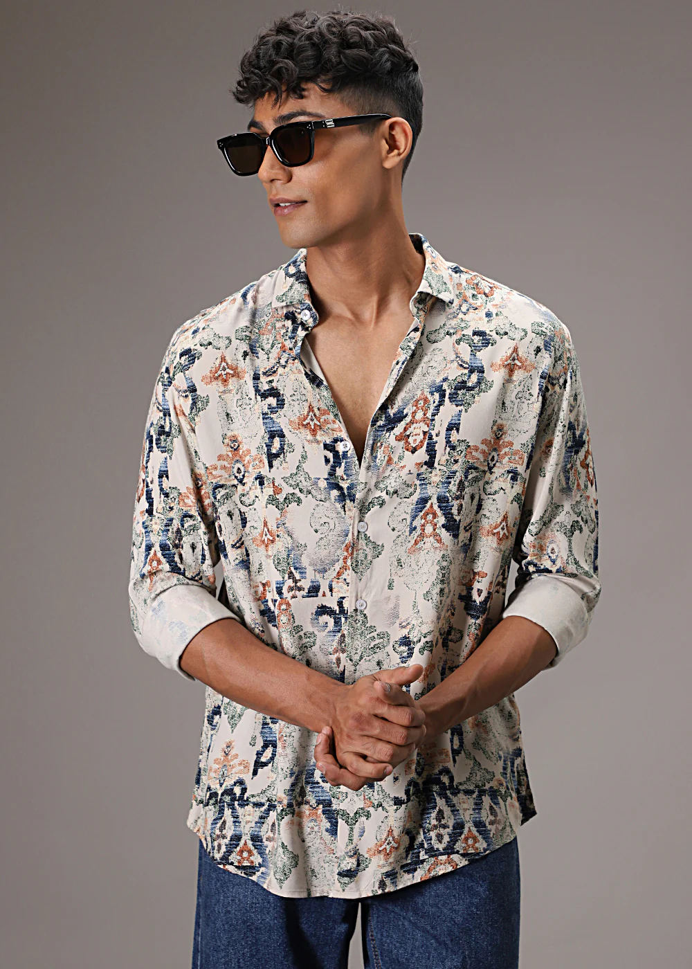 Taupe Beige Feather Shirt - Image 3