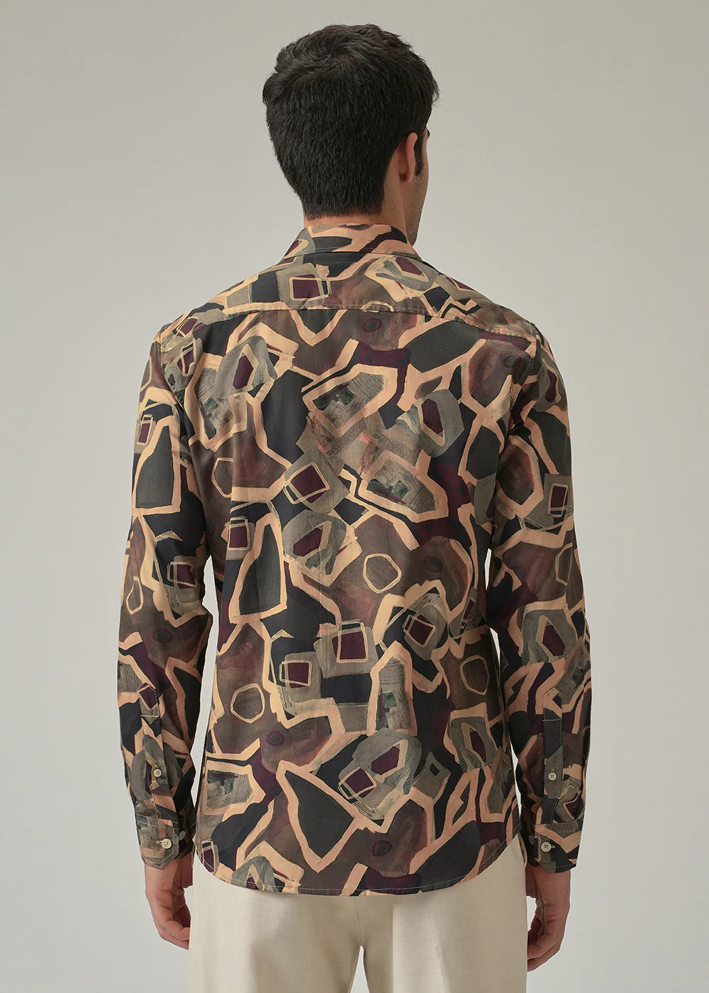 Taupe Beige Geometric Print Shirt - Image 2