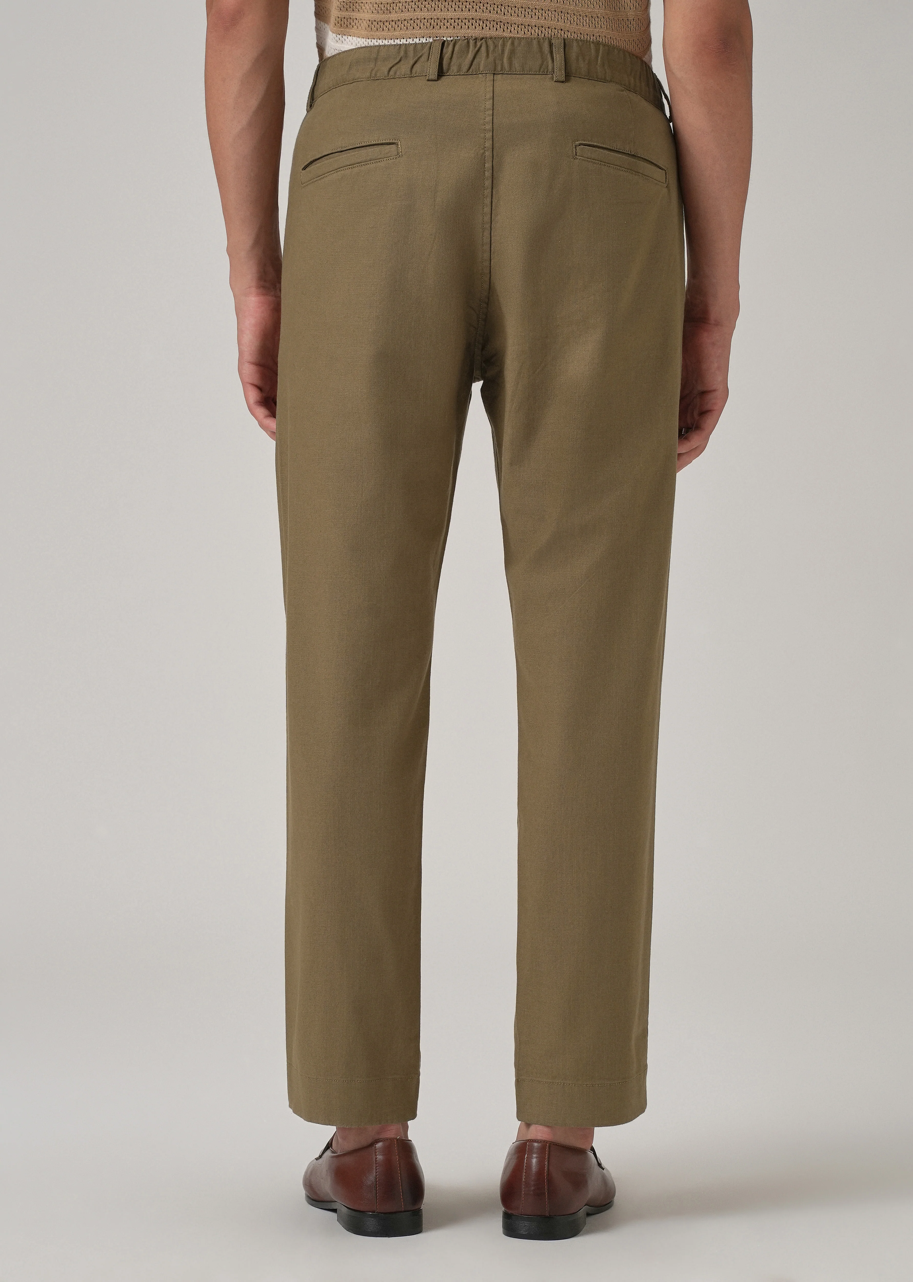 Taupe Brown Cotton Trouser - Image 2