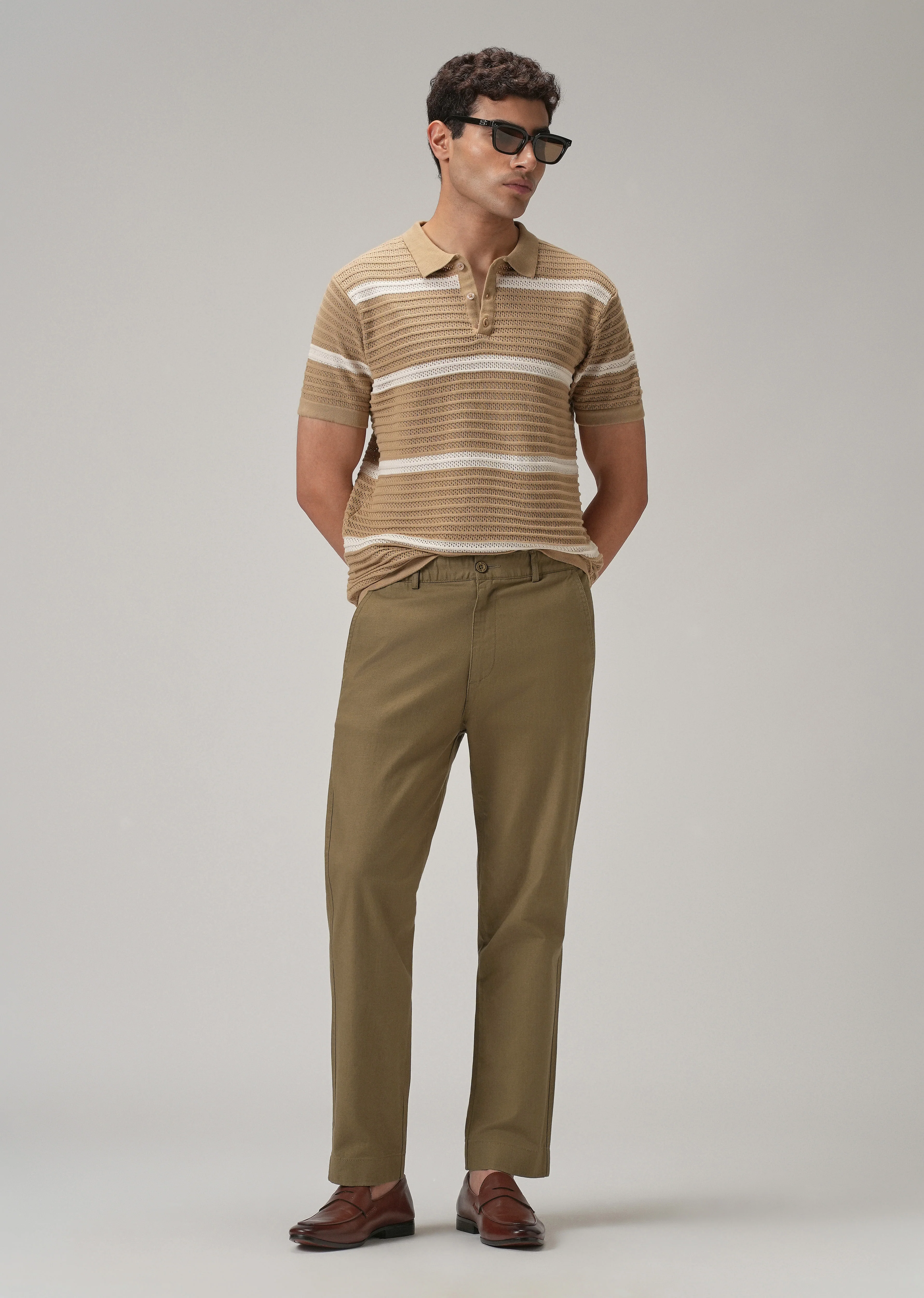 Taupe Brown Cotton Trouser - Image 6