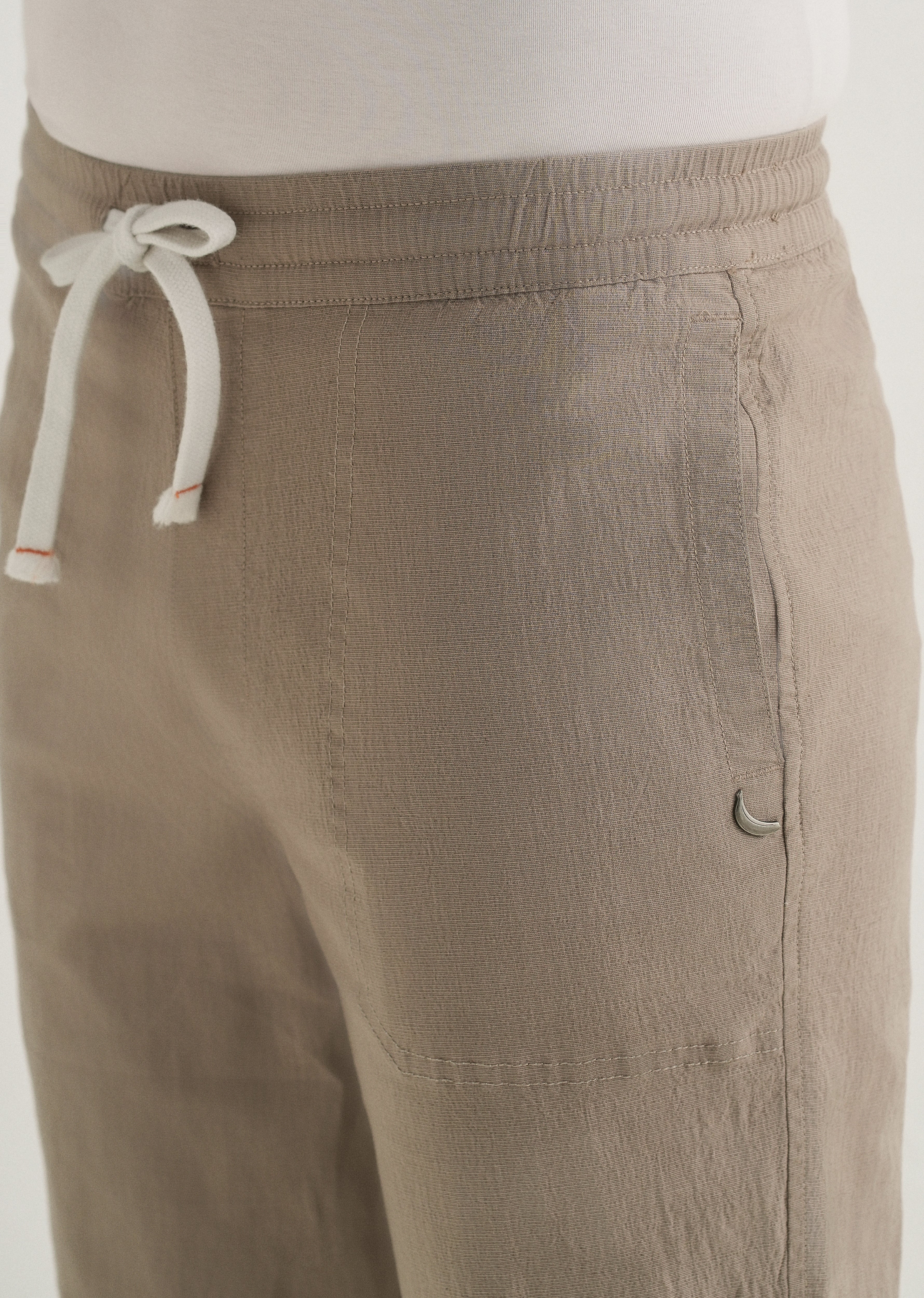 Taupe Drawstring Cotton Linen Pant - Image 5