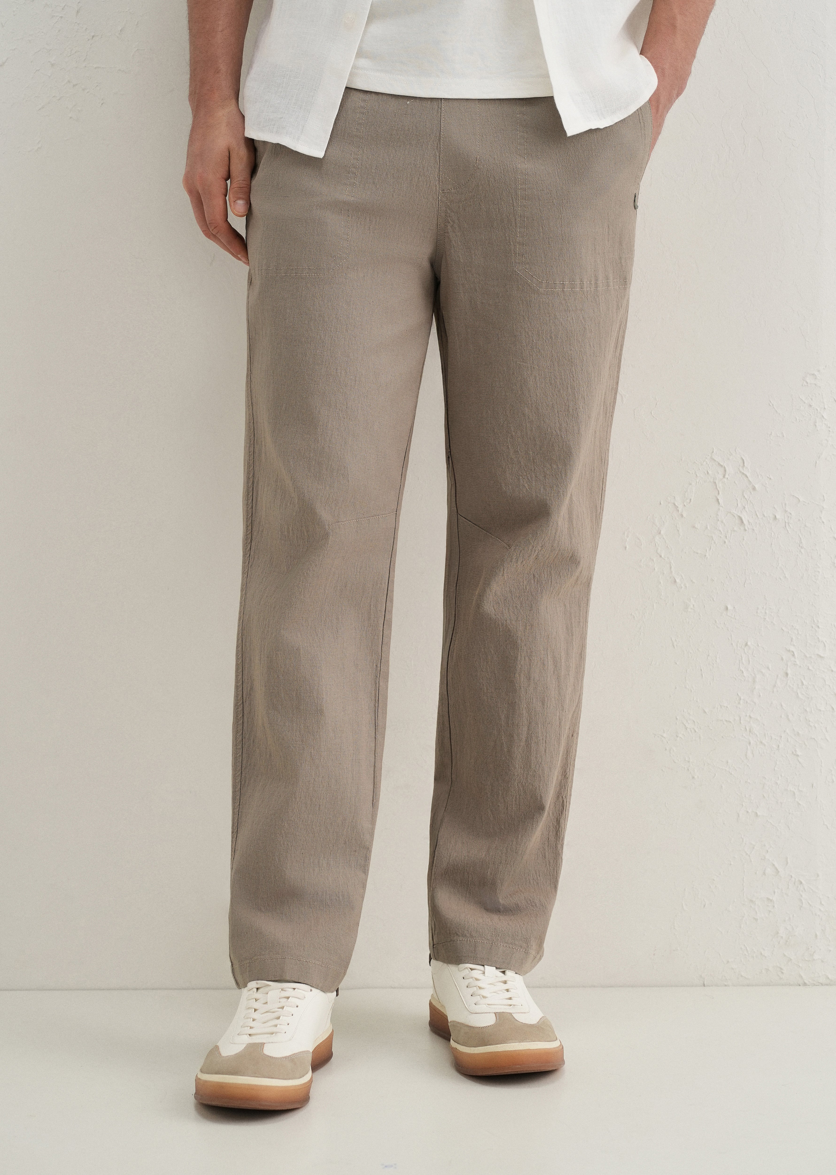 Taupe Drawstring Cotton Linen Pant - Image 7
