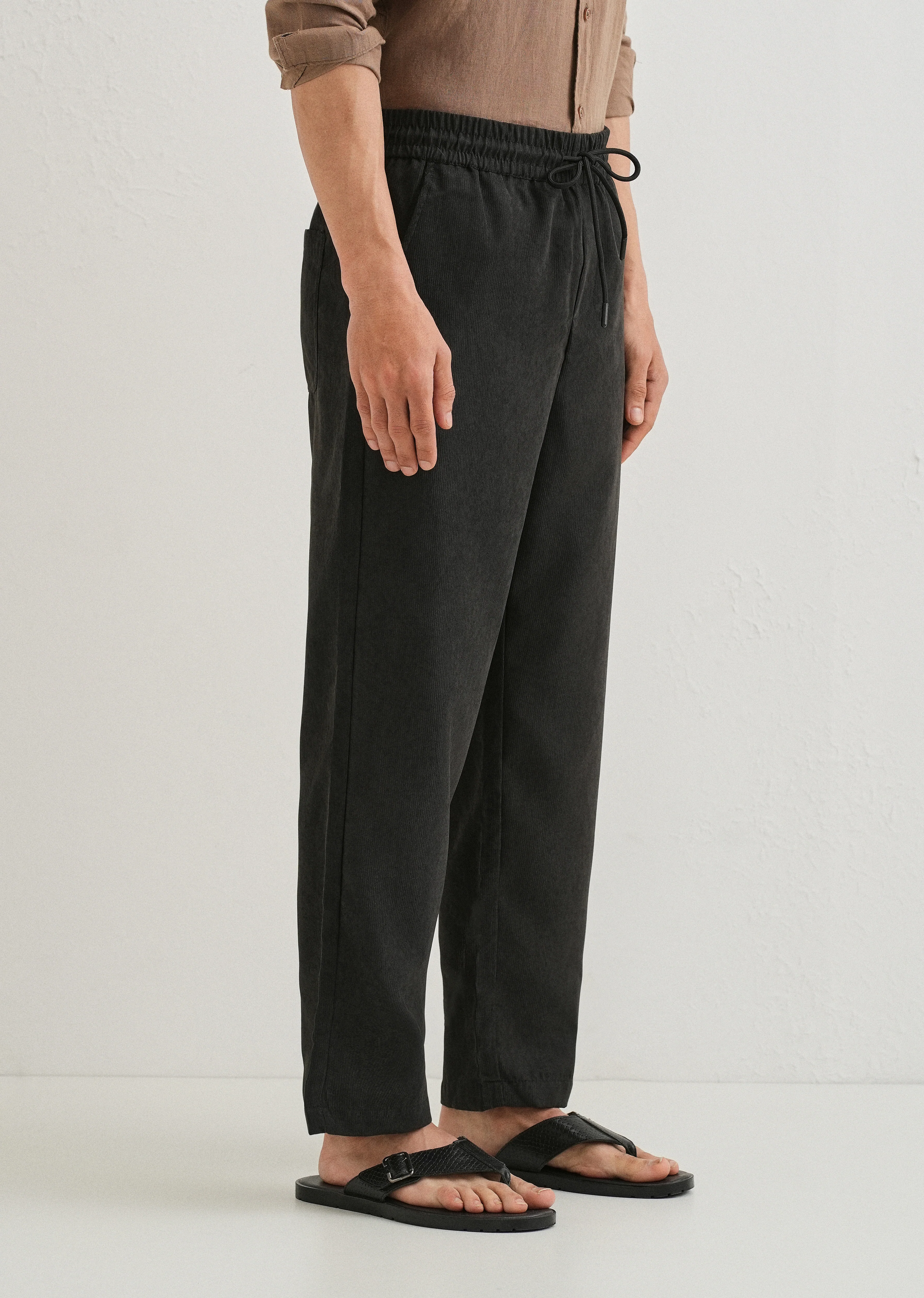 Taupe Grey Pin Stripe Corduroy Pant - Image 4
