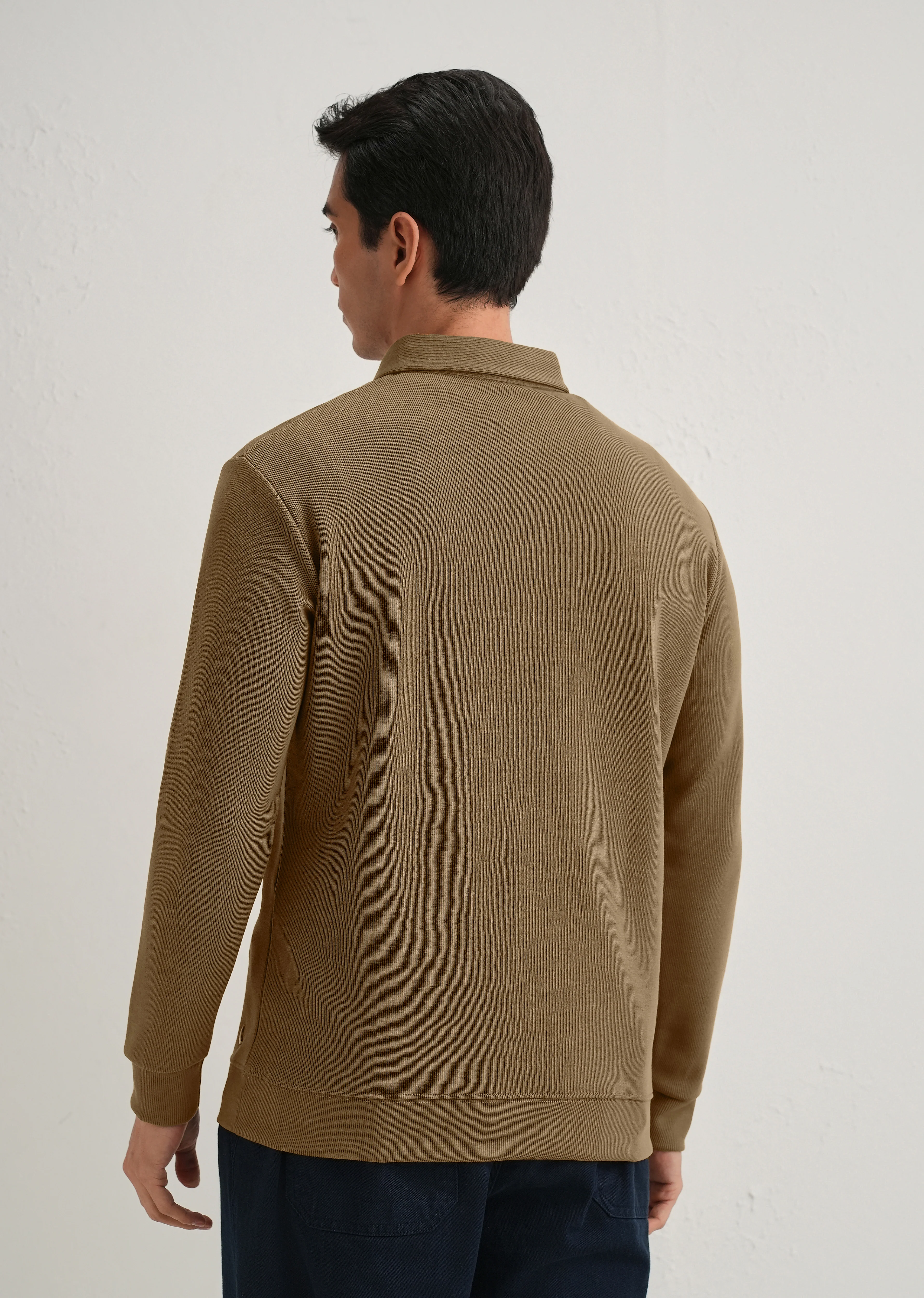 Taupe Knitted Polo Sweatshirt - Image 5