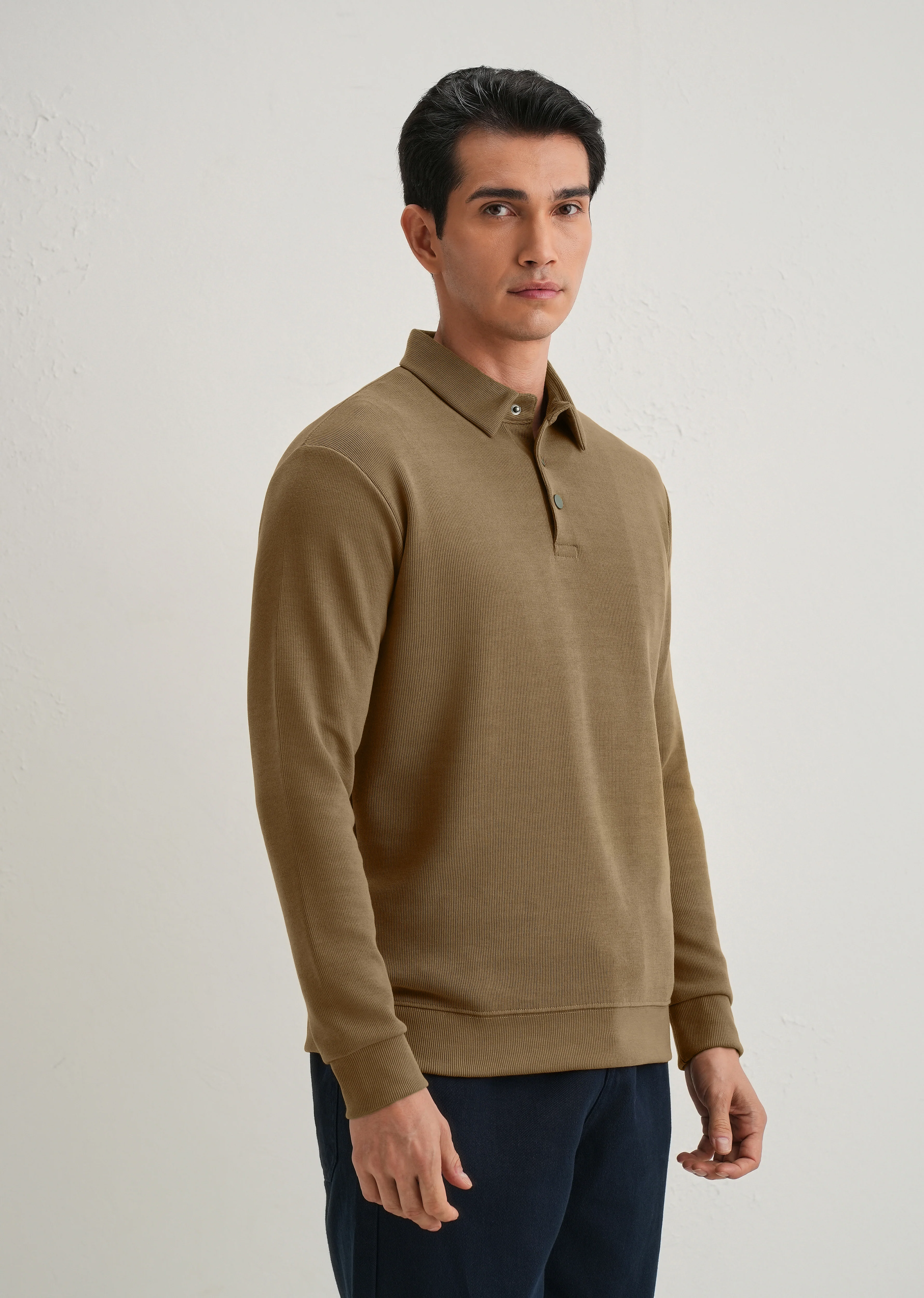 Taupe Knitted Polo Sweatshirt - Image 7