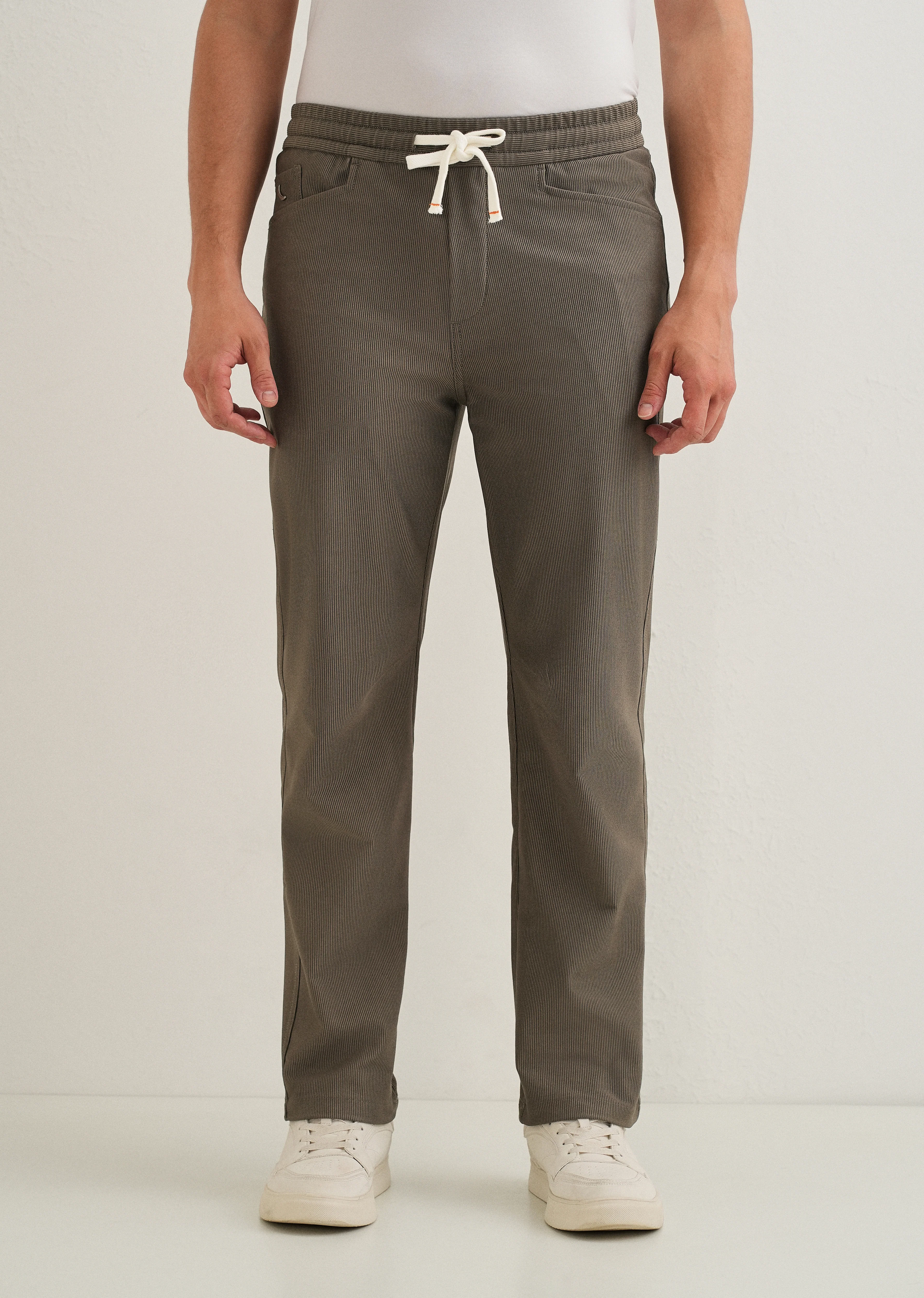 Taupe Straight Fit Corduroy Pants - Image 3