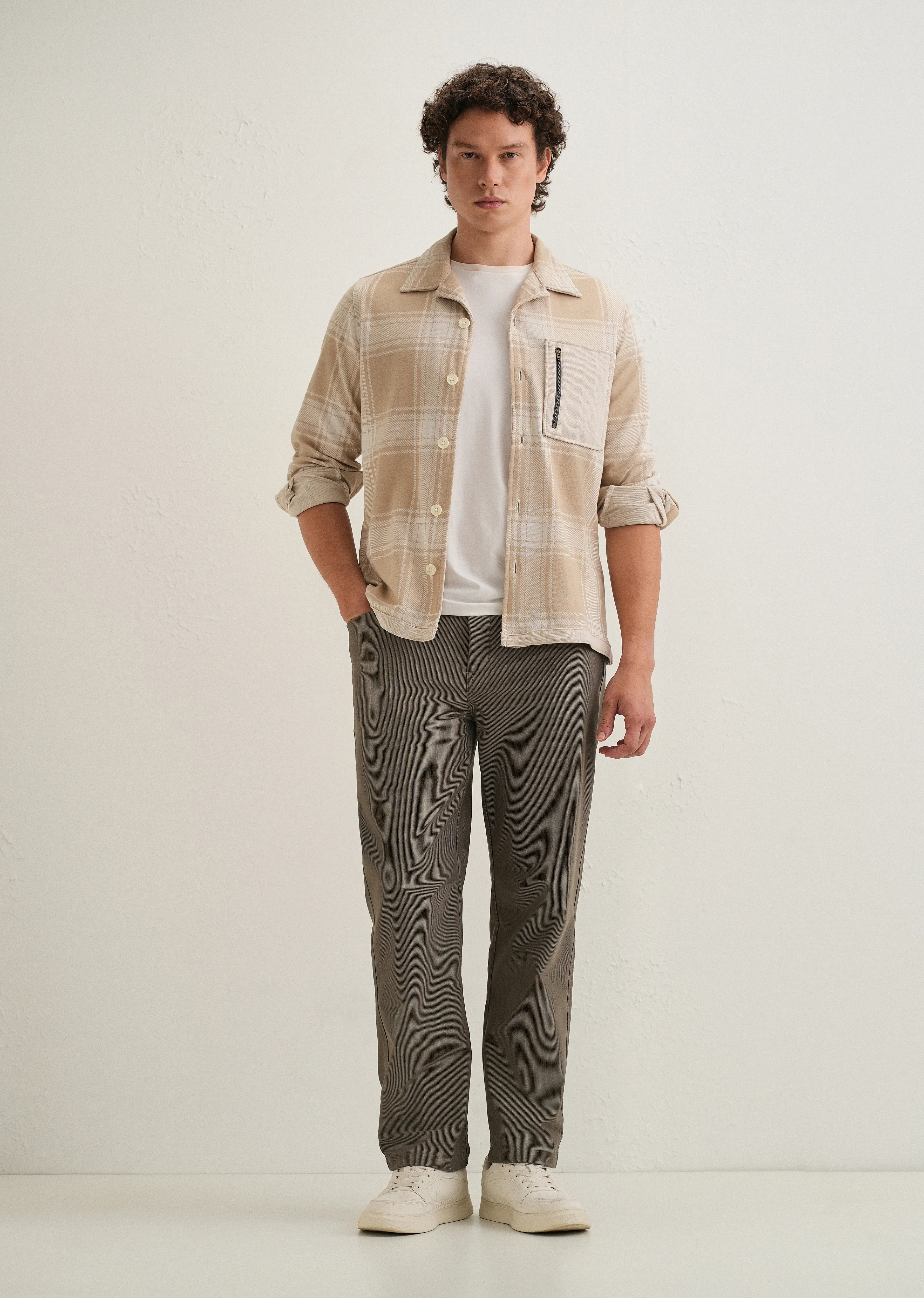 Taupe Straight Fit Corduroy Pants - Image 6