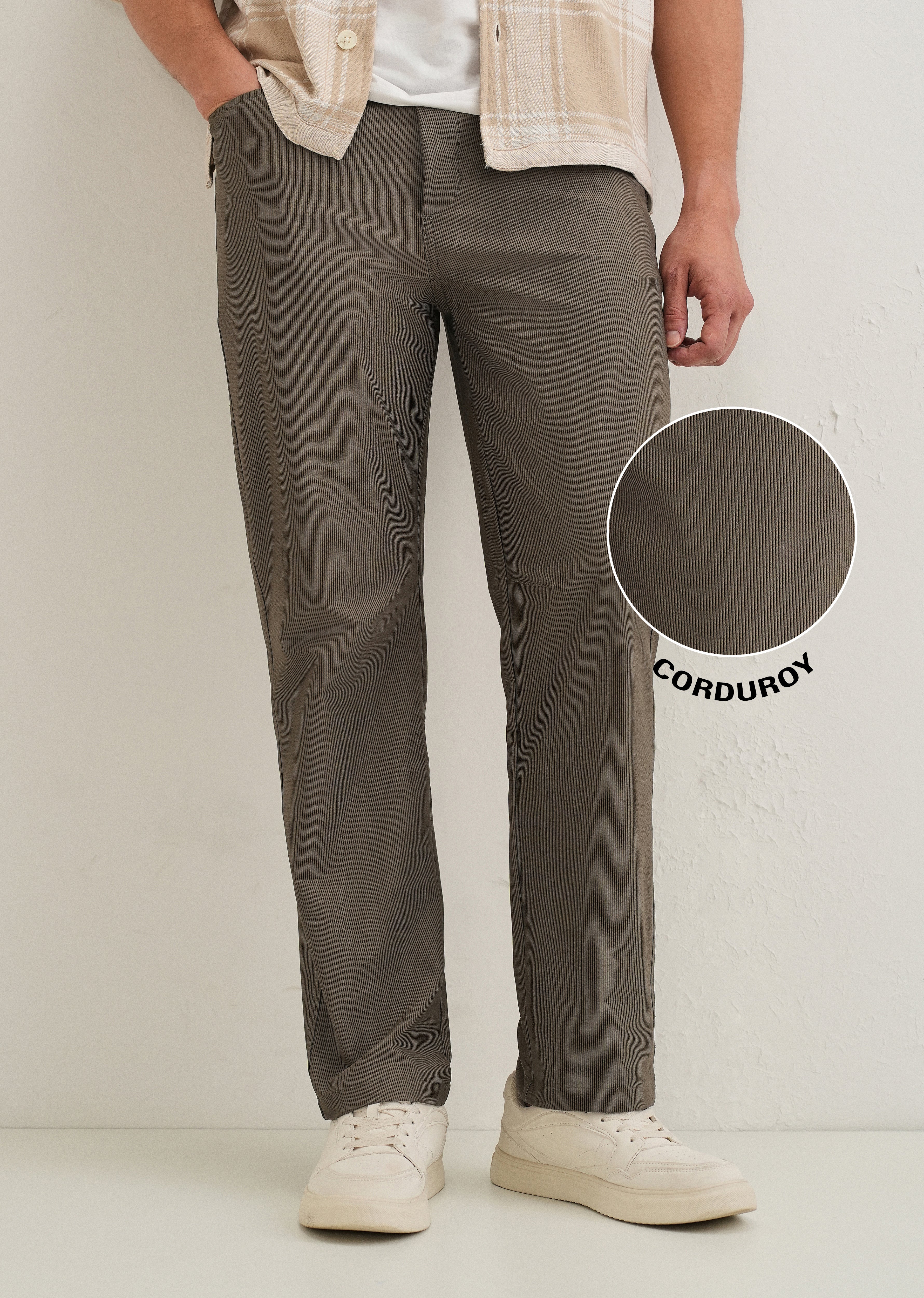 Taupe Straight Fit Corduroy Pants - Image 7