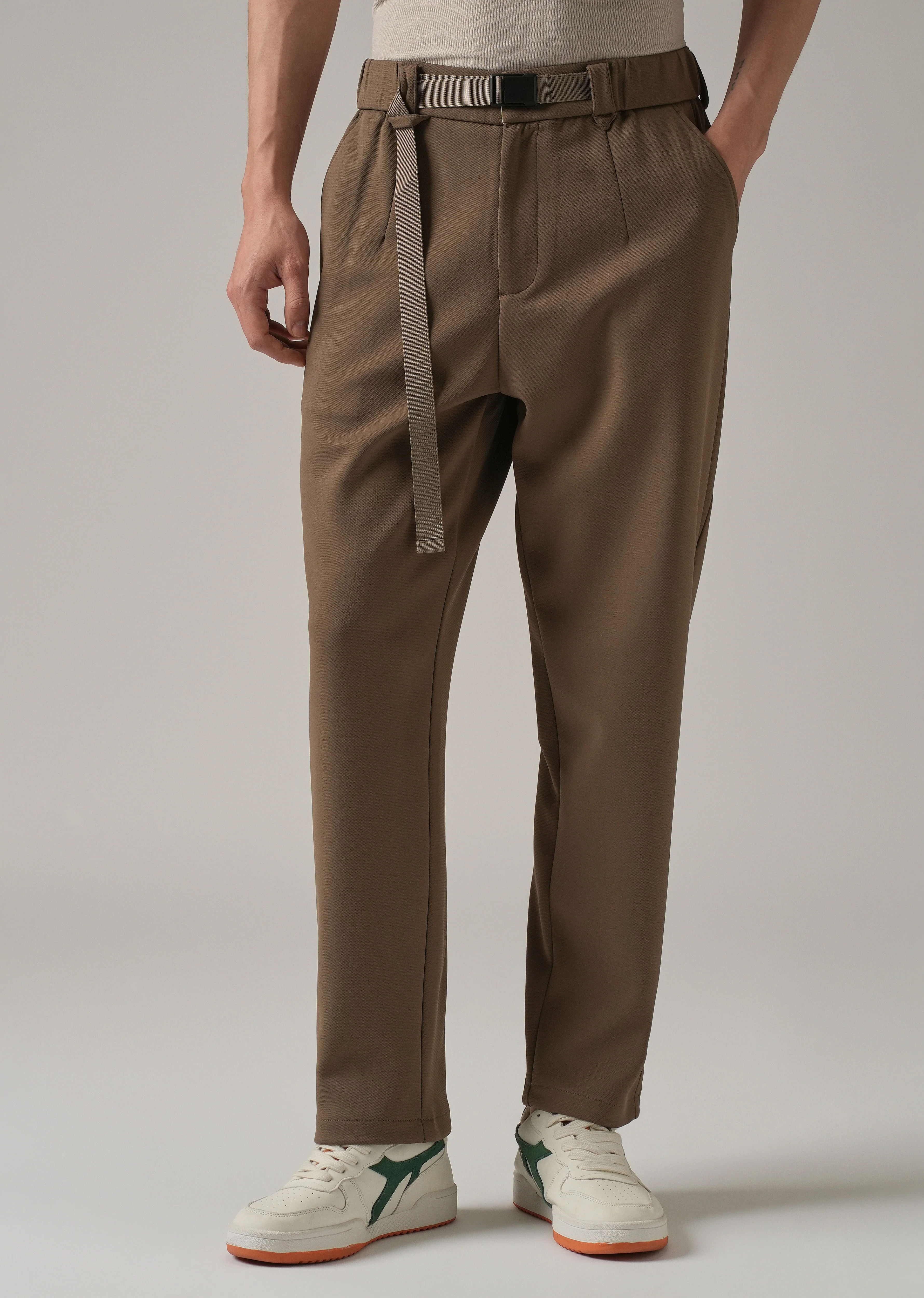 Taupe Stretch Elasticated Pant - Image 7