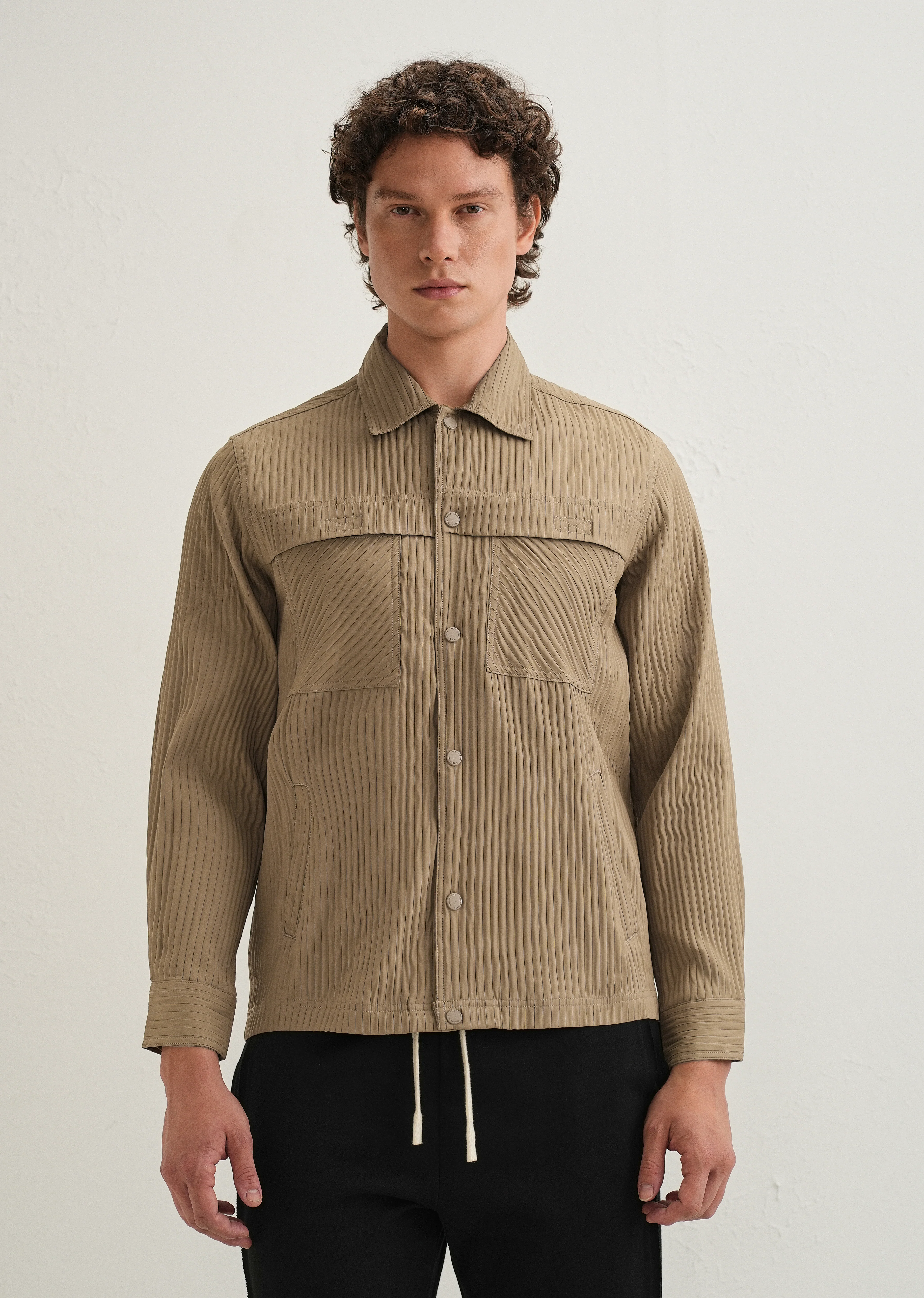 Taupe Textured Utility Shacket - Image 3