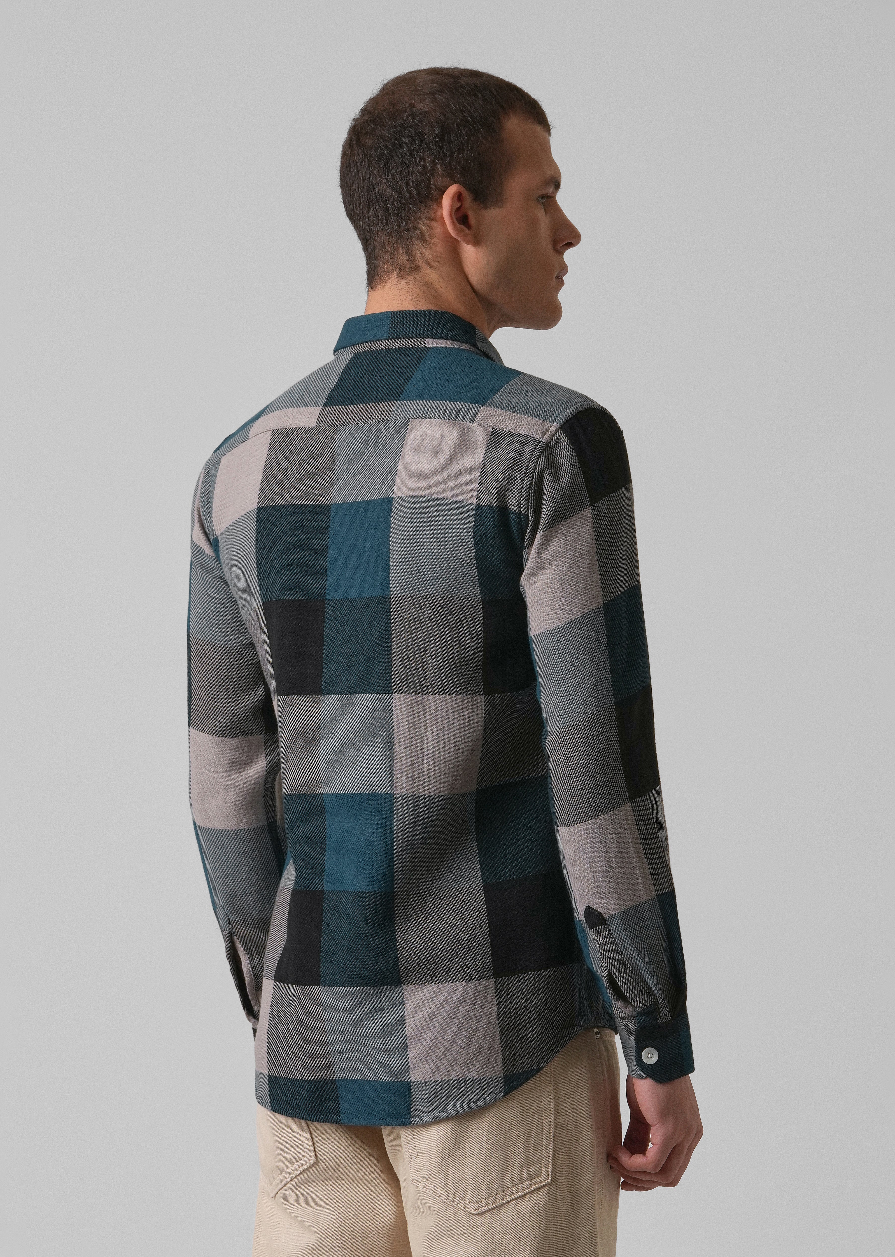 Teal Blue Brushed Cotton Check Shirt - Image 2