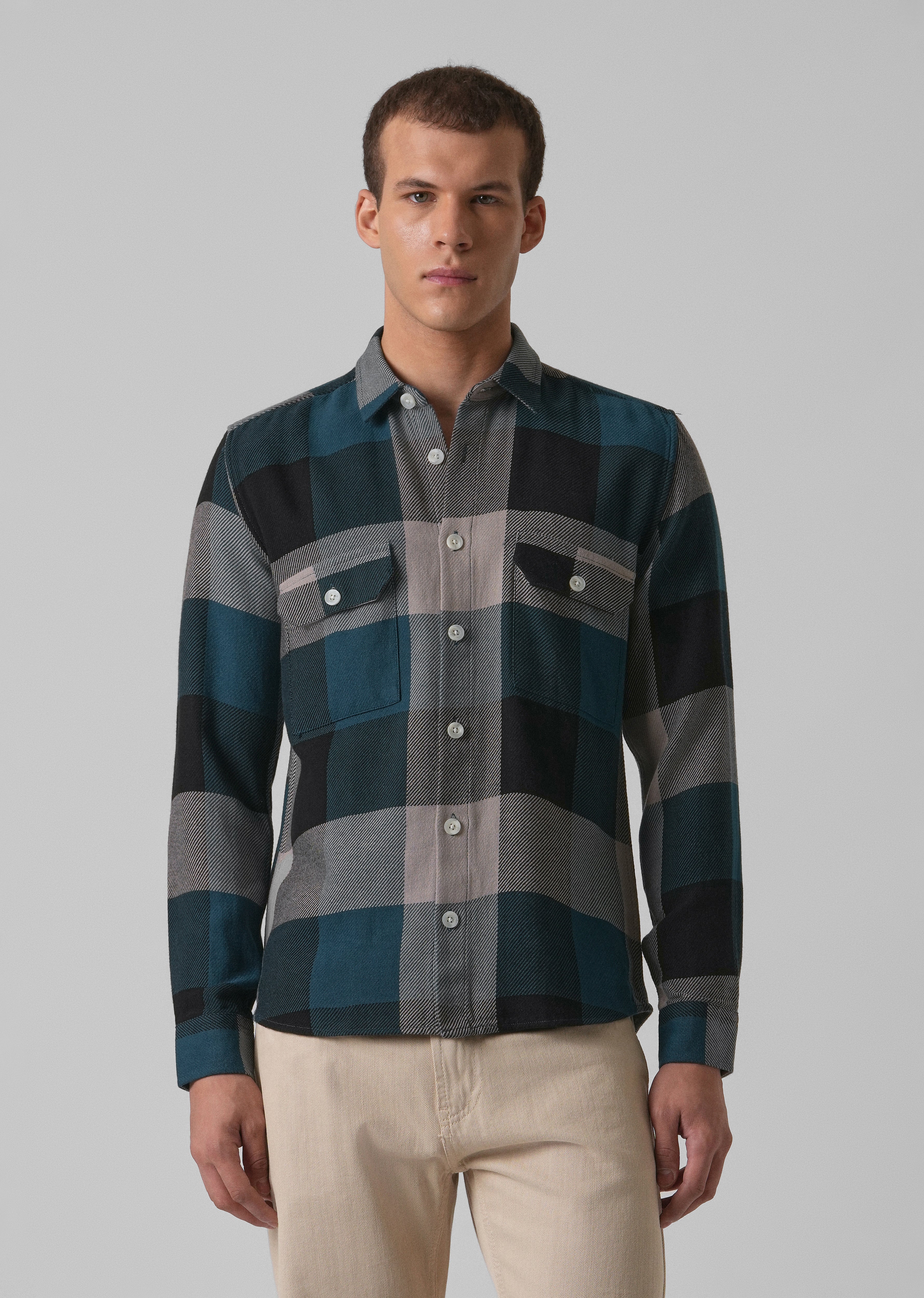Teal Blue Brushed Cotton Check Shirt - Image 3