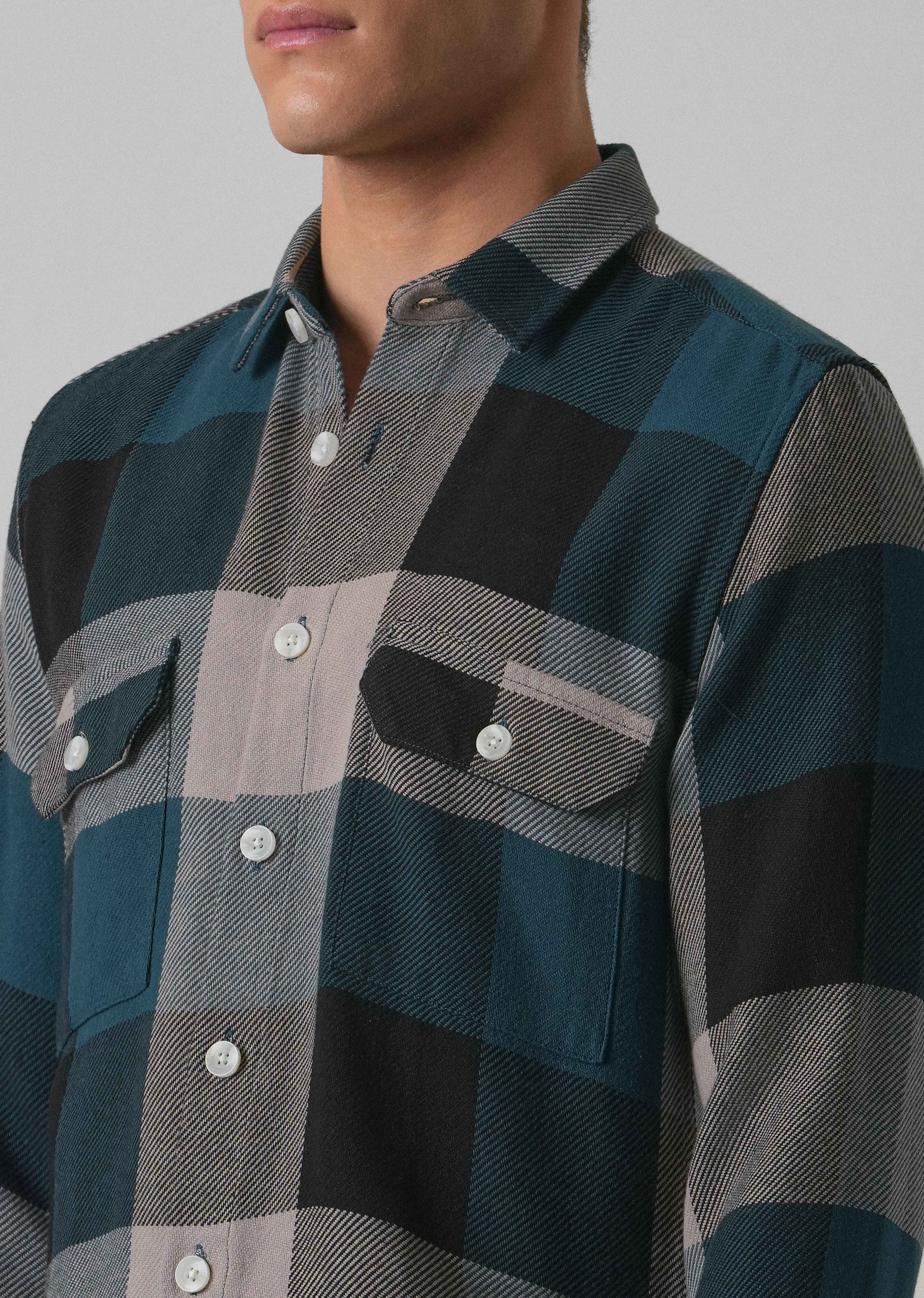 Teal Blue Brushed Cotton Check Shirt - Image 5